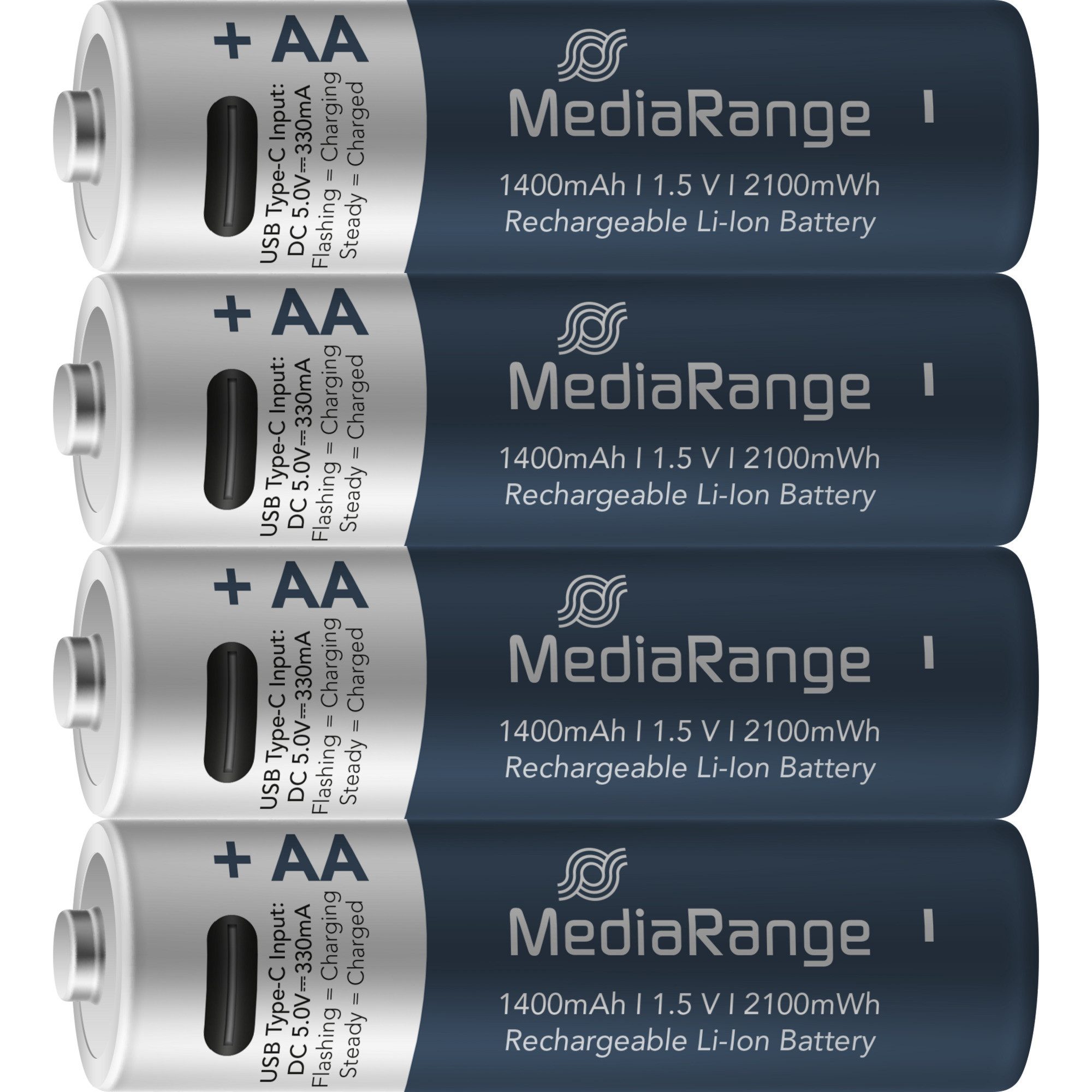 Mediarange MediaRange USB-C Li-Ion Akku, Mignon AA I 1.5V, Akku (1,5 V V)