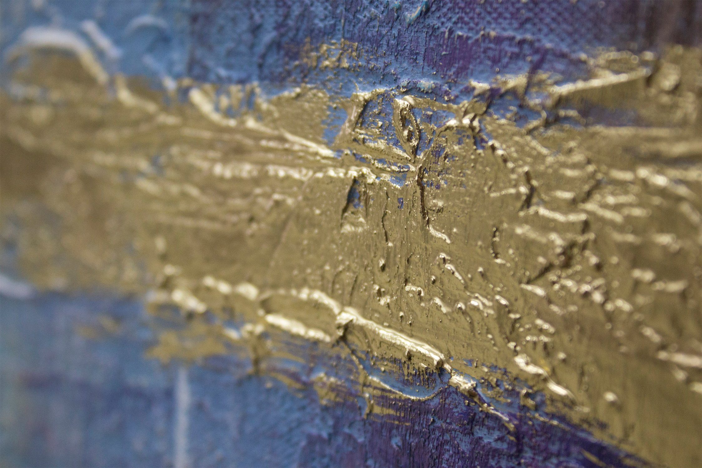 YS-Art Gemälde Zeitgeschehen II, Abstrakt, Leinwand Bild Handgemalt Abstrakt Gold Lila Blau Rechteckig