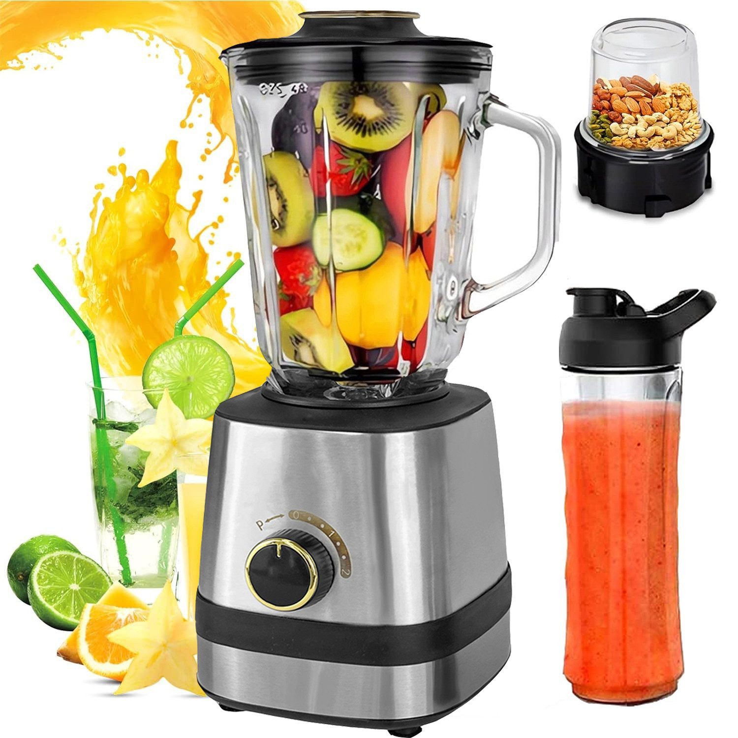 ibettertec Standmixer 3-in-1 Standmixer Mixer Smoothie Maker mit 1,5 L Mixbehälter, 600,00 W, Standmixer Hochleistungsmixer mit 6 Klingen
