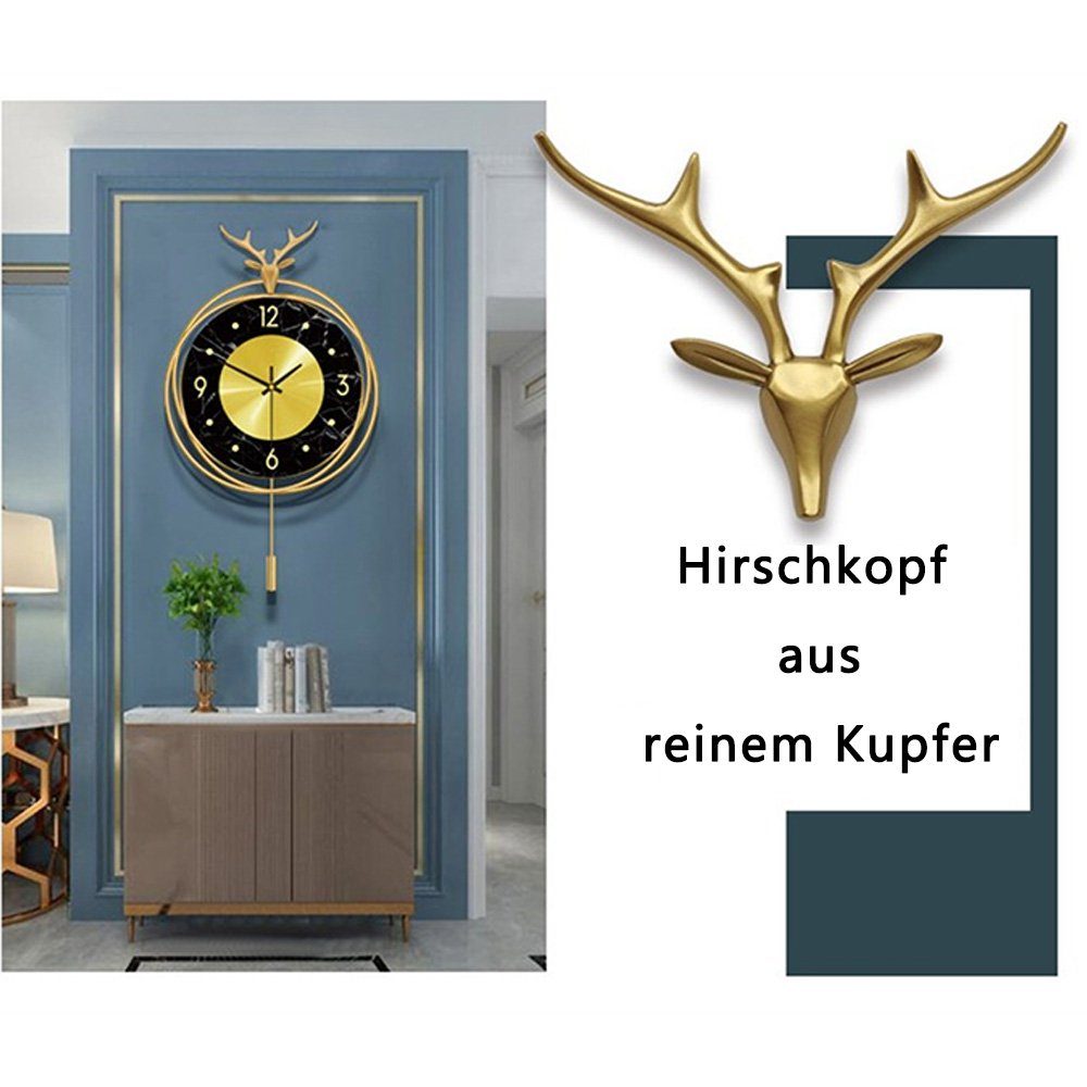 Dekorative Wanduhr 40X60cm moderne Wanduhr) (Kunst Wohnzimmer Wanduhr dekorative kreative Wanduhr, Hirschkopf Wanduhr