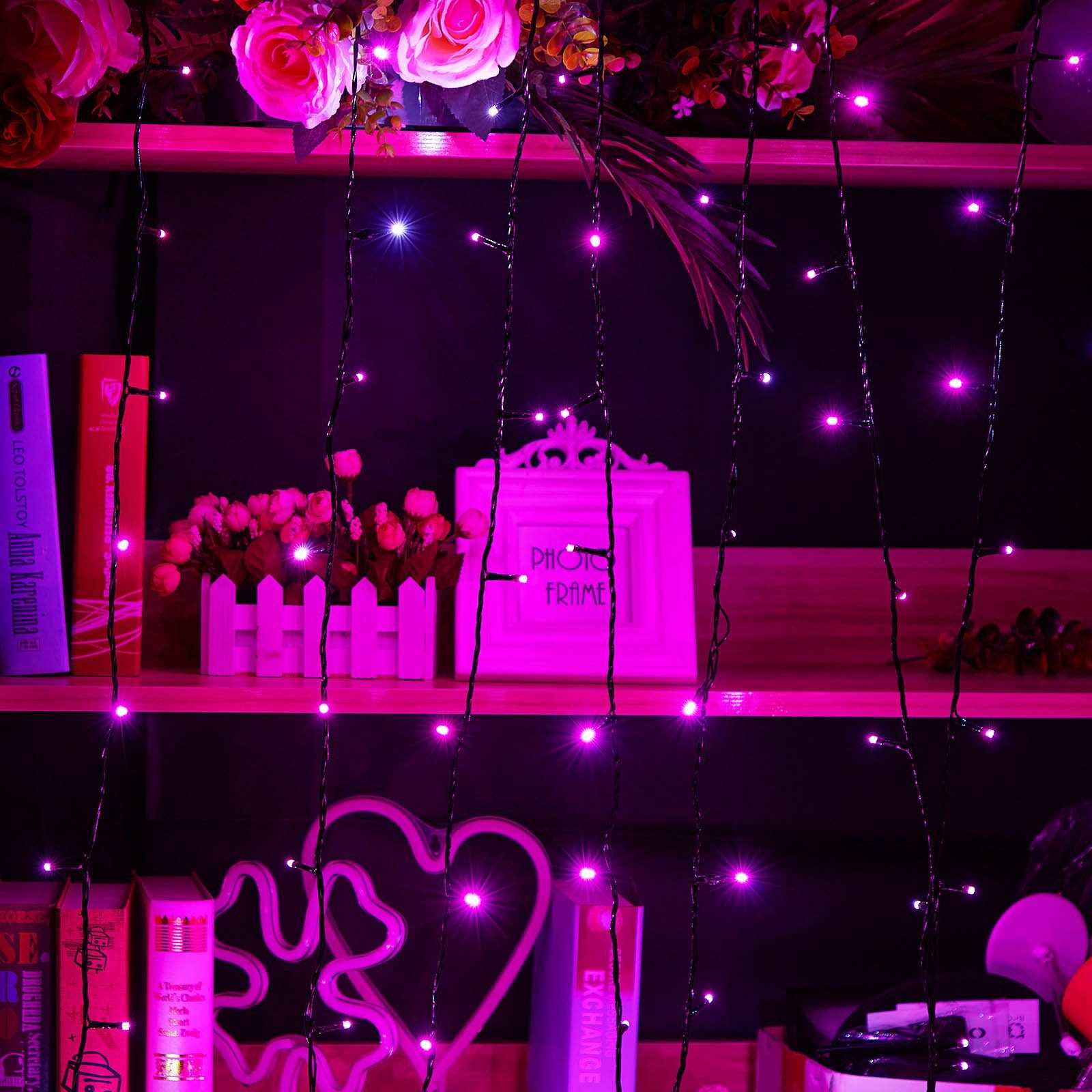 Außen Rosa LED Weihnachten 156-flammig, Rosnek 3M-Verlängerungskabel LED-Baummantel Baum, for 20m Party Innen Lichterkette mit Garten