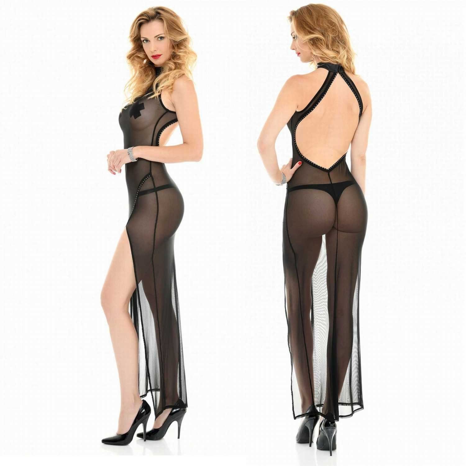 Patrice Catanzaro Netzkleid Patrice Catanzaro Poussycat langes Kleid aus Mesh, Schwarz