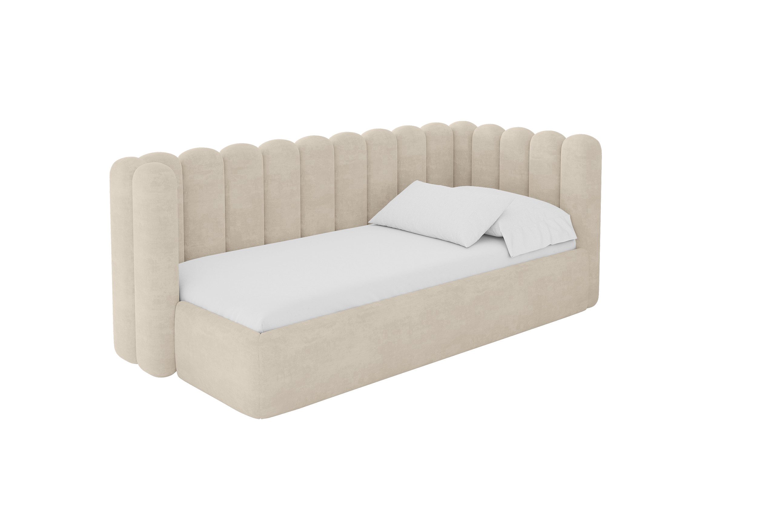 ALTDECOR Jugendbett HUGY (Jugendbett mit Bettkasten und Lattenrost, Polsterbett ohne Matratze), Einzelbett mit Stauraum, Bett mit Kopfteil