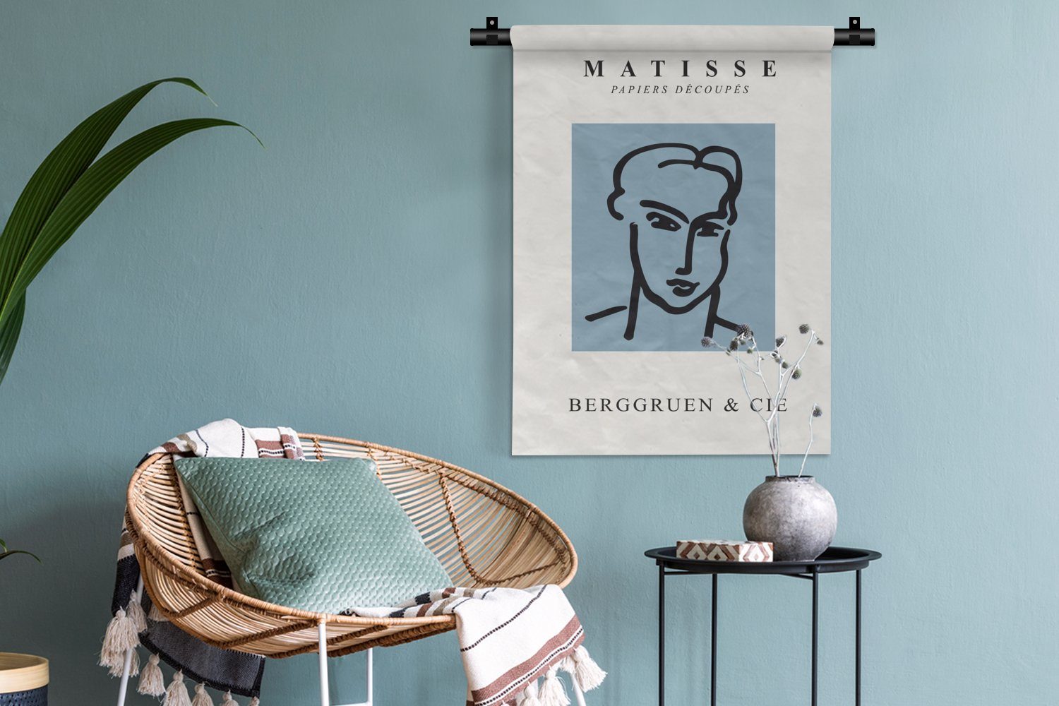 Wand, Mann - - MuchoWow Tapisserie, für Schlafzimmer der Deko Blau Porträt an Henri - Kunst Wanddekoobjekt Wohnzimmer, Matisse, -