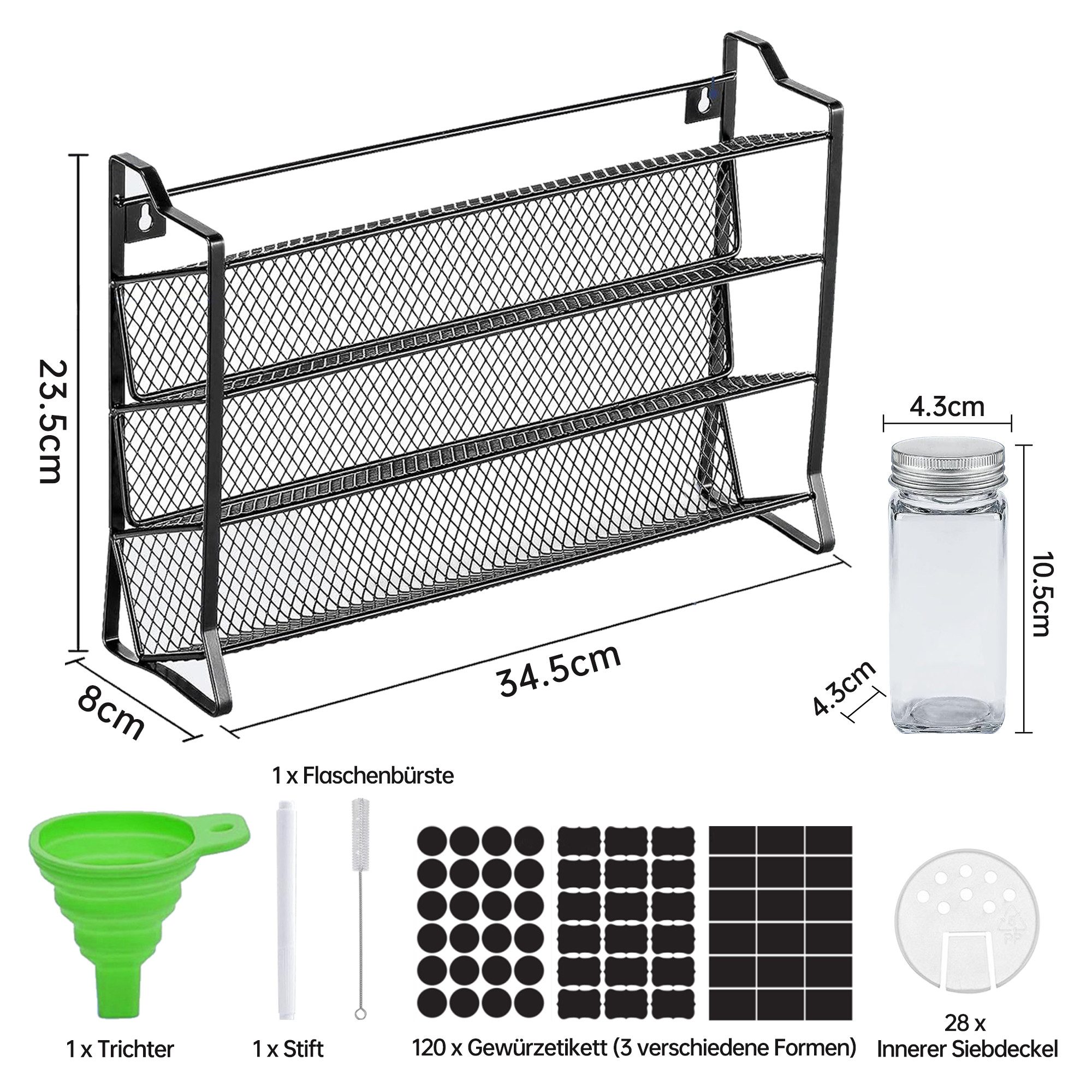 SEHAUSEU Gewürzregal Gewürzregal 4Etage mit 28 Gläsern schwarz Metall, 120 günstig online kaufen