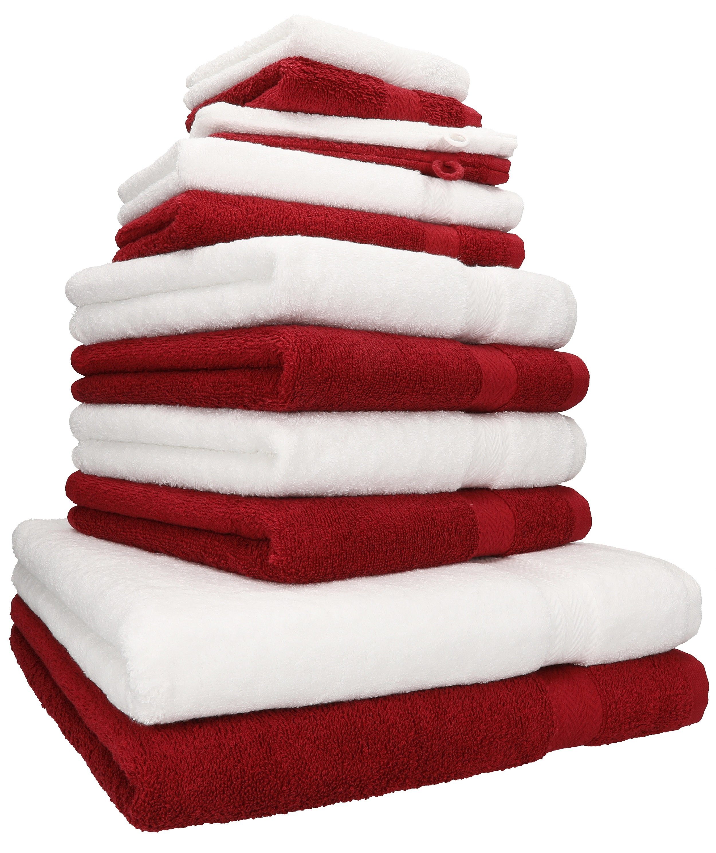 Betz Handtuch Set 12-TLG. Handtuch Set Premium Farbe weiß/rubinrot, 100% Baumwolle, (12-tlg)