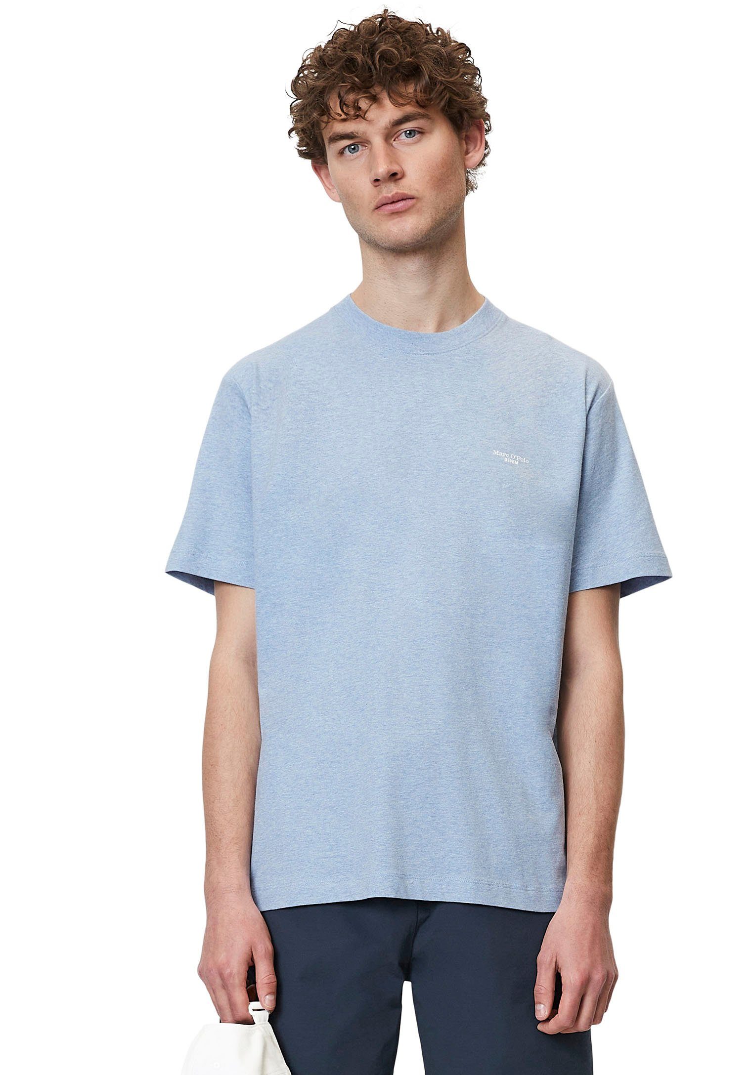 Marc O'Polo DENIM T-Shirt mit Label-Print in Brusthöhe hellblau | 