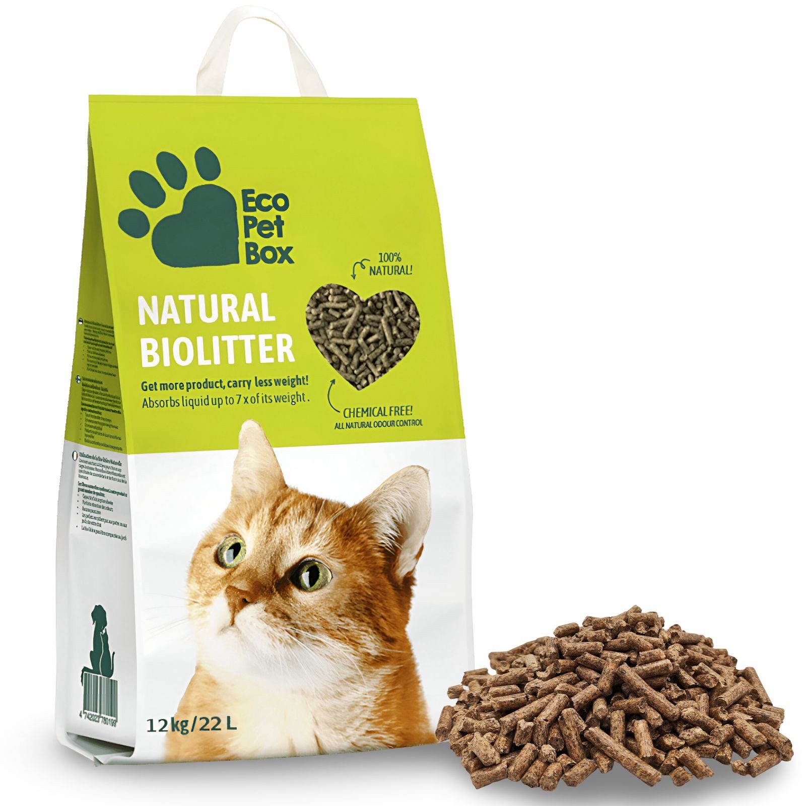 BURI Katzenstreu 22 L Bio Pellets natürliches Einstreu 100% Öko Streu aus Heu saugstark (Spar-Set, 4-tlg., 12kg), für die Katzentoilette, biologisch abbaubar, geruchsbindend, saugstark von BURI