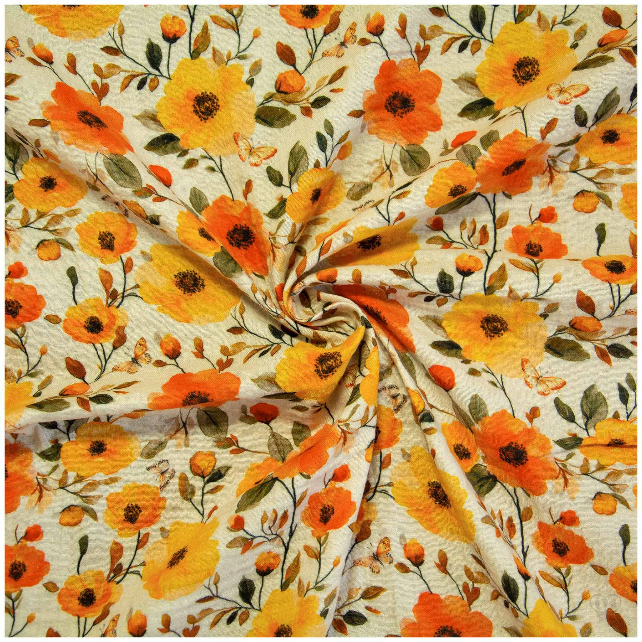 maDDma Stoff Musselin Stoff Flower Double Gauze Baumwolle 1/2 Meterware 130 cm, Blumen 3