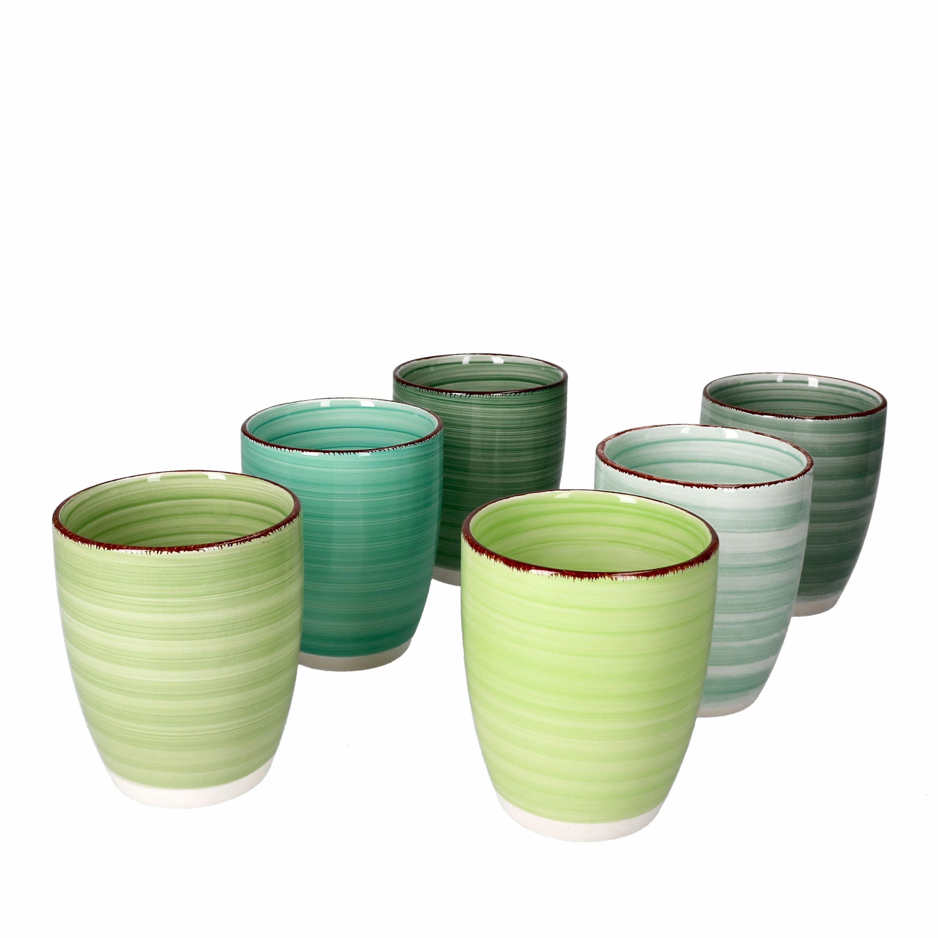 Becher 6er Set Green Kaffeebecher Grün 350ml ohne Henkel Trinkbecher Tasse