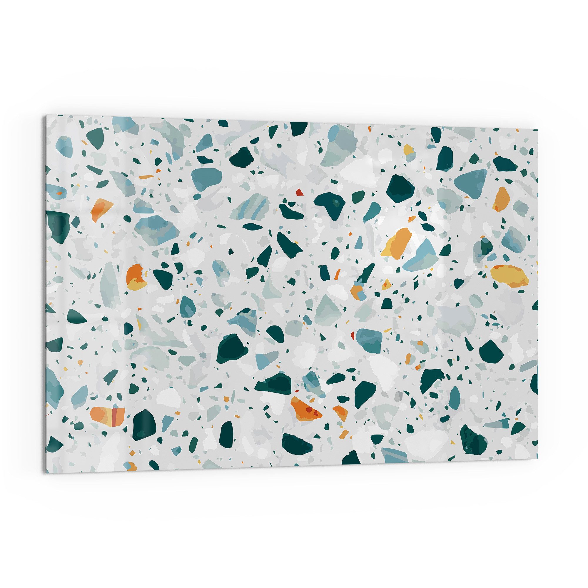 DEQORI Küchenrückwand 'Bunter Terrazzo-Trend', Glas Spritzschutz Badrückwand Herdblende