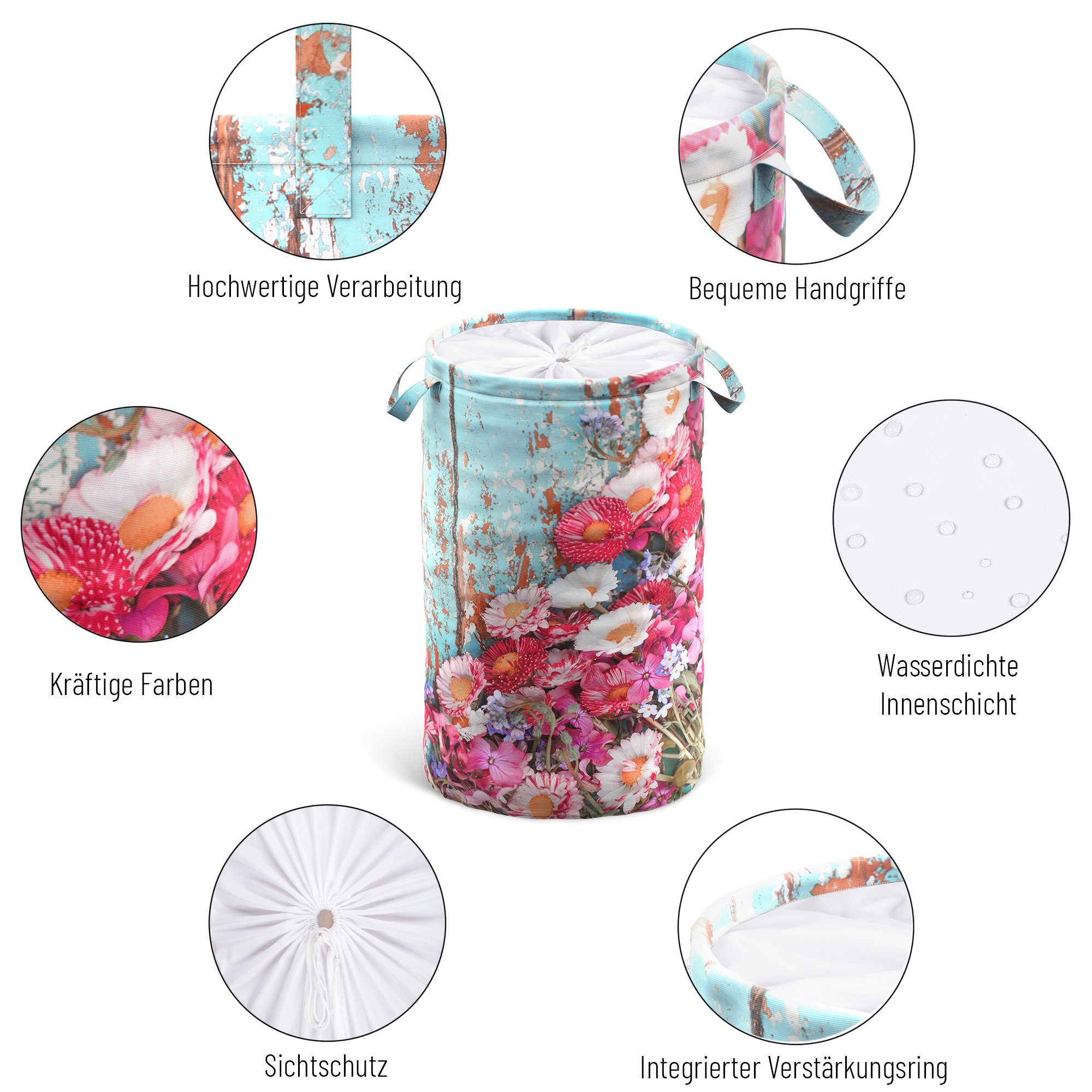 Sanilo Wäschekorb Spring, 60 Liter, faltbar, mit Sichtschutz und Griffen, kräftige Farben