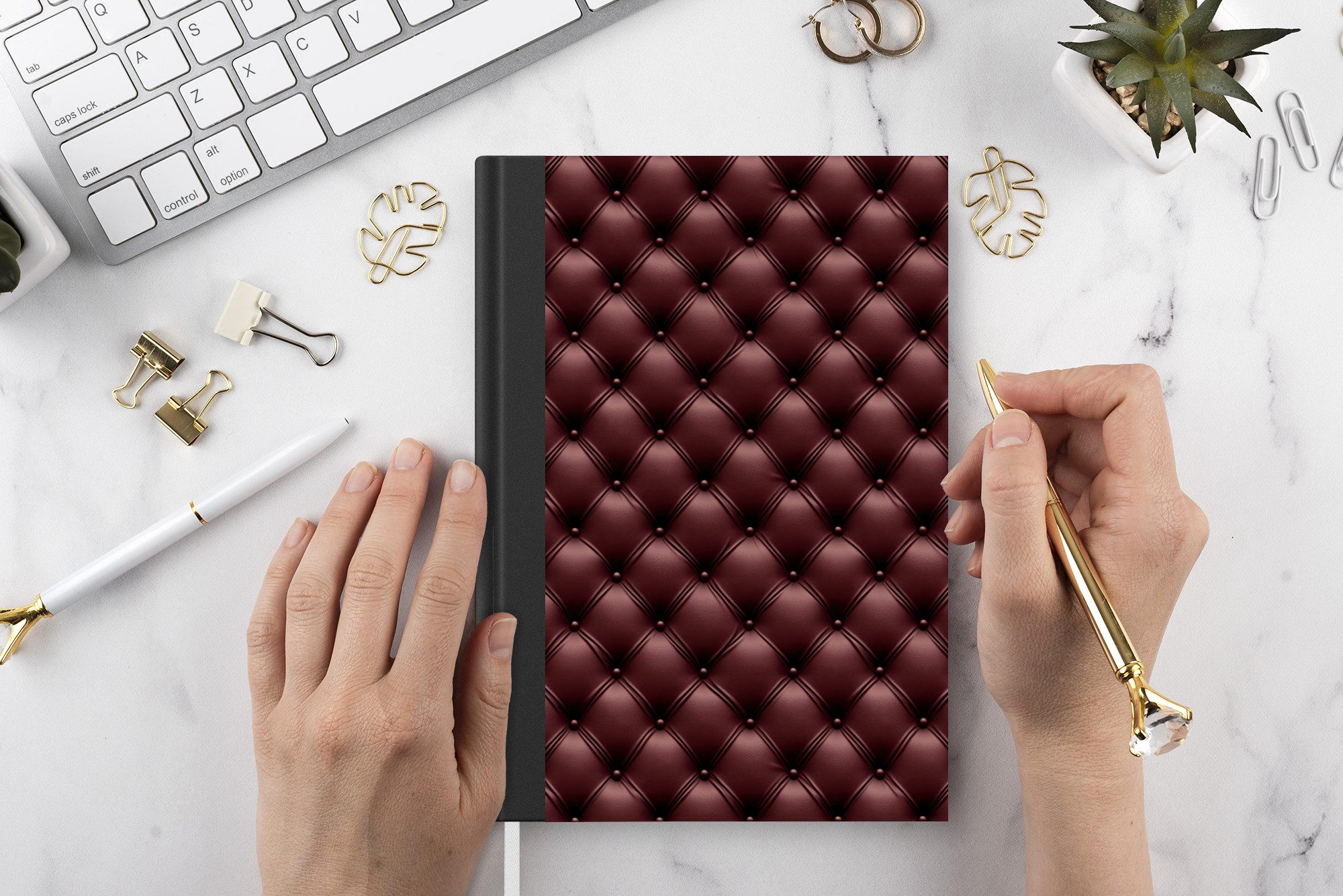 MuchoWow Notizbuch Leder - Muster - Bordeaux, Notebook, Notizblock a5, Tagebuch, Journal Liniert