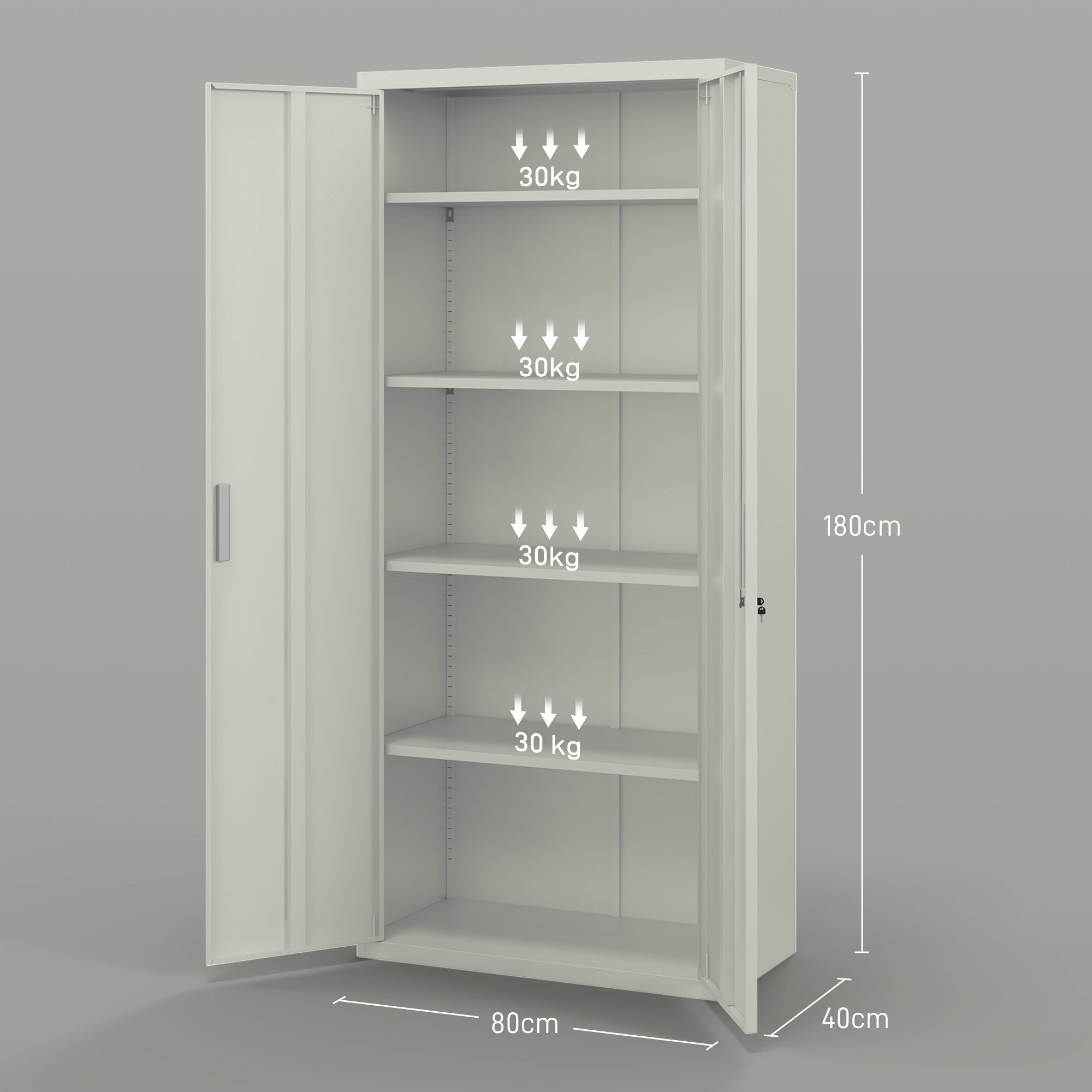 HOMCOM Rollcontainer Mehrzweckschrank mit verstellbarer Ablage, 2 Türen, (Aufbewahrungsschrank aus Stahl, 1 St., 4 verstellbaren Regalen), für Arbeitszimmer, Wohnzimmer, Weiß