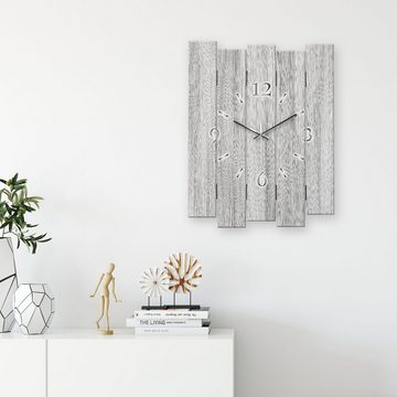 Kreative Feder Wanduhr Designer-Wanduhr Holz Grau (ohne Ticken; Funk- oder Quarzuhrwerk; elegant, außergewöhnlich, modern)