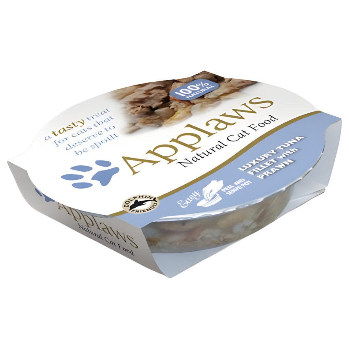 Applaws Pots mit luxuriösem Thunfischfilet und Garnelen 60 g - 10 Stück, Nassfutter für: Katze