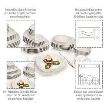 SÄNGER Tafelservice Bilgola Geschirrset, Weiß (30-tlg), 6 Personen, Porzellan, spülmaschinengeeignet