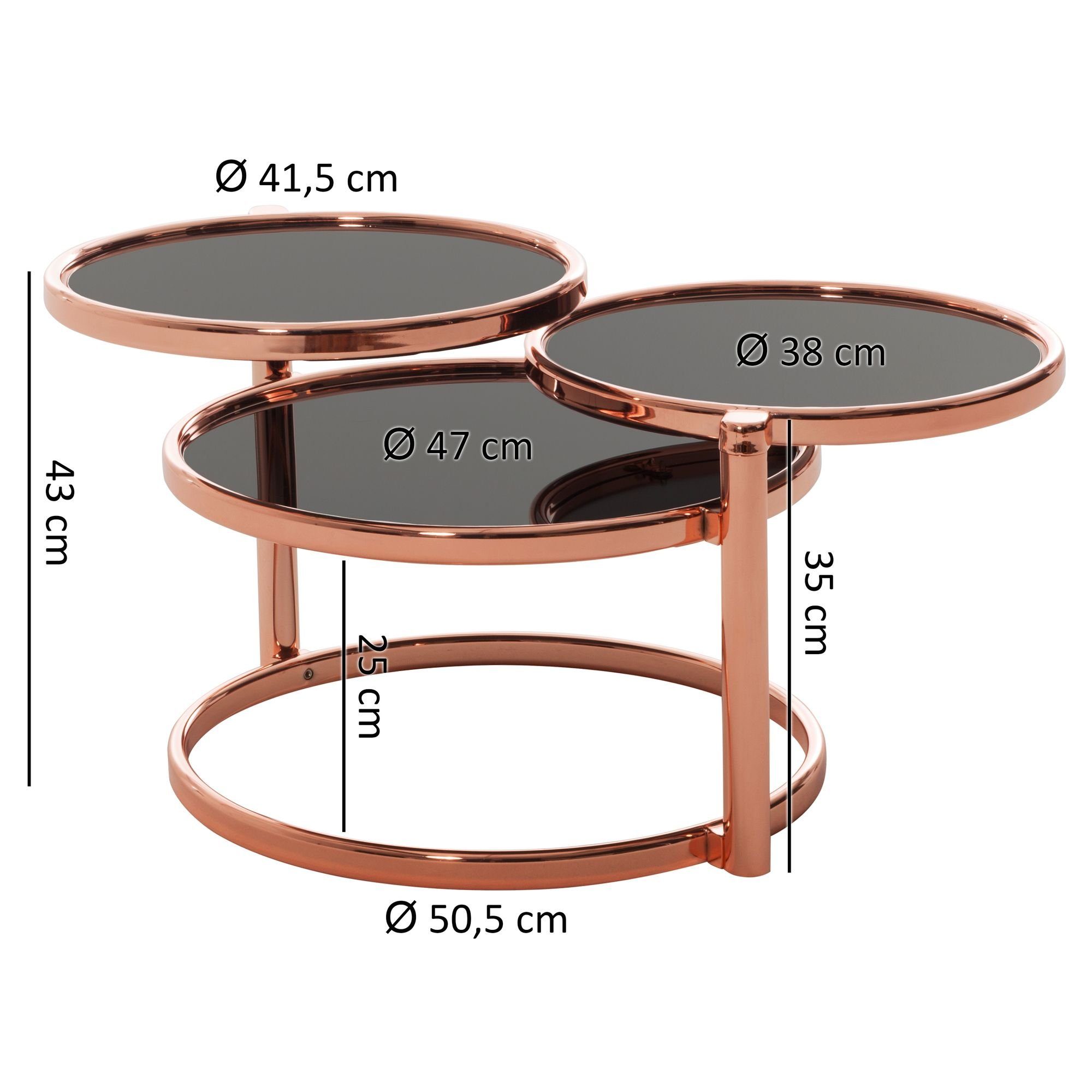 Wohnen flexibles | stylisches Satztisch für Runder Bronze Ebenen mit & Glastisch 3 Bronze DESIGN KADIMA
