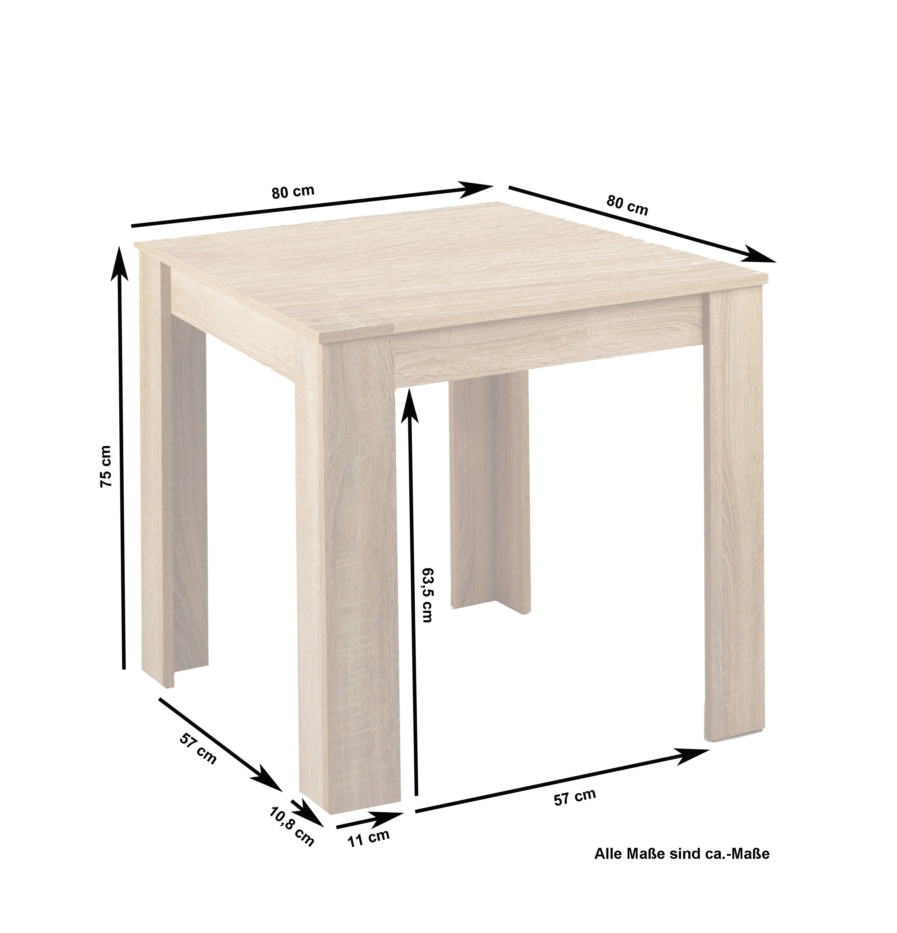 Beton-Optik Weiß), (80 | oder x 80 Platzsparender cm, NEPAL braun Esstisch Eiche-Optik, braun byLIVING in Tisch