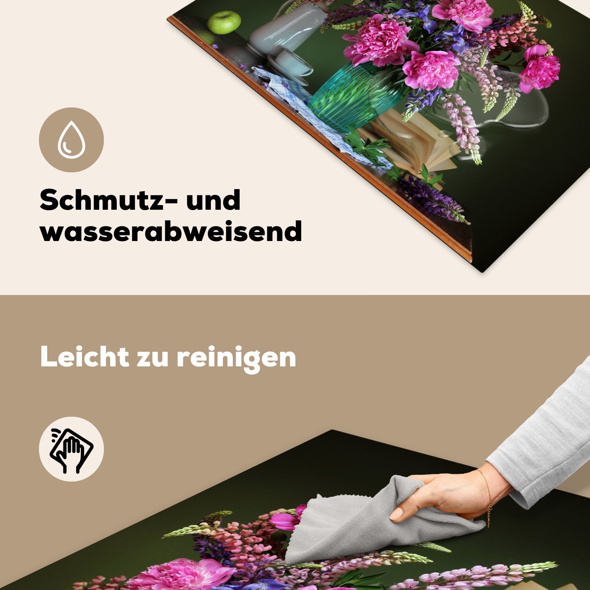 MuchoWow Herdblende-/Abdeckplatte für Induktionskochfeld Stilleben, Schutz - Vinyl, die Ceranfeldabdeckung Blumen (1 tlg), - Tisch küche, cm, 81x52