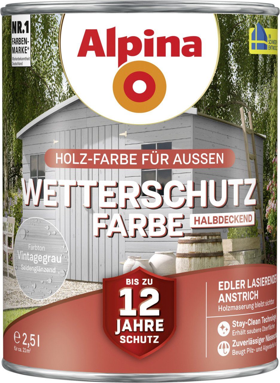 Alpina Holzschutzlasur Alpina Wetterschutzfarbe 2,5 L vintagegrau | Holzlasuren