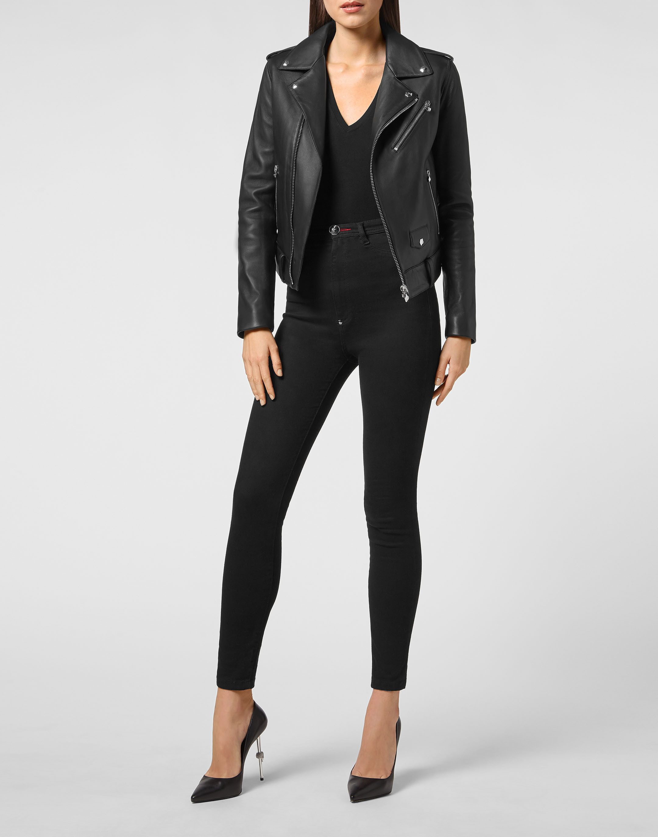 PHILIPP PLEIN Bikerjacke Leder-Bikerjacke