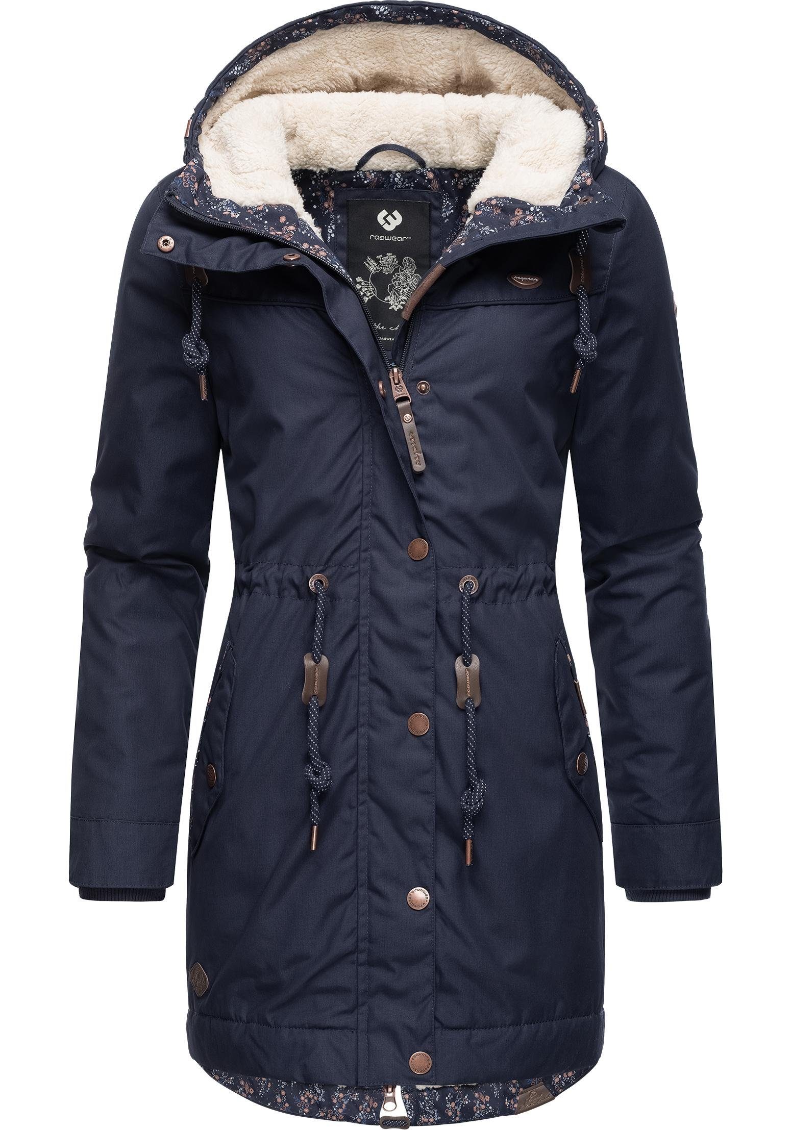 Ragwear mit Damen royalblau Winterjacke Kurzmantel YM-Canny Kapuze stylischer Parka