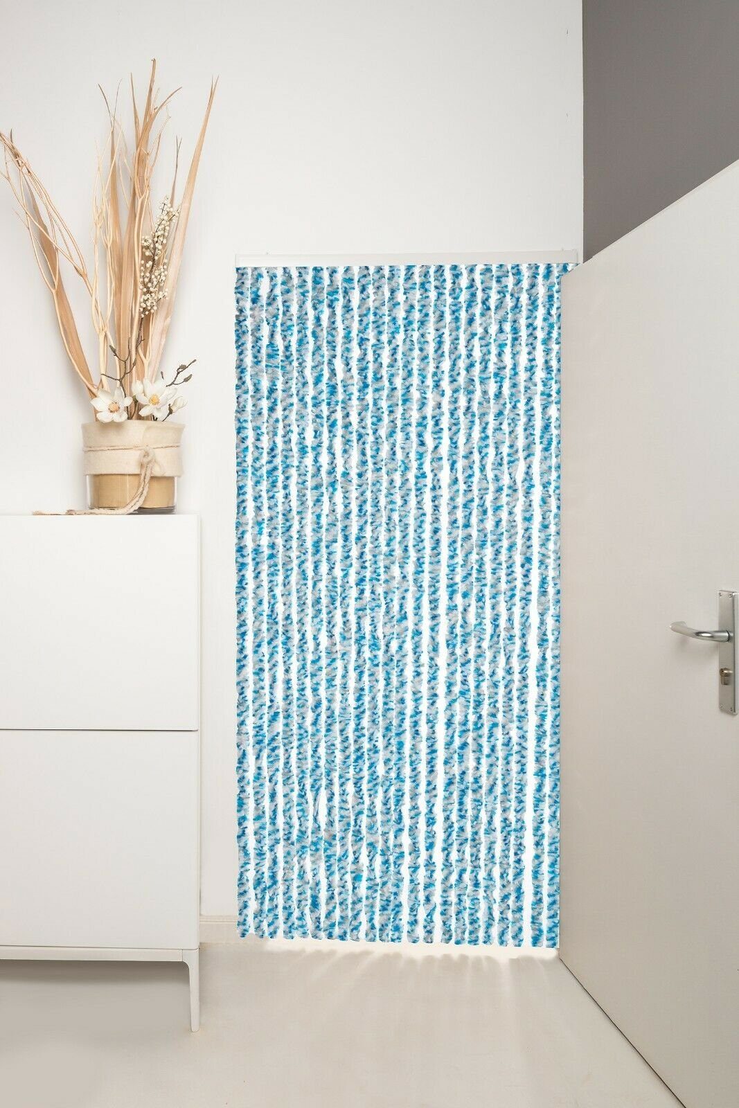 Insektenschutz-Vorhang 100x200cm Türvorhang Fliegenschutz Defactoshop Blau/Weiß Flauschvorhang