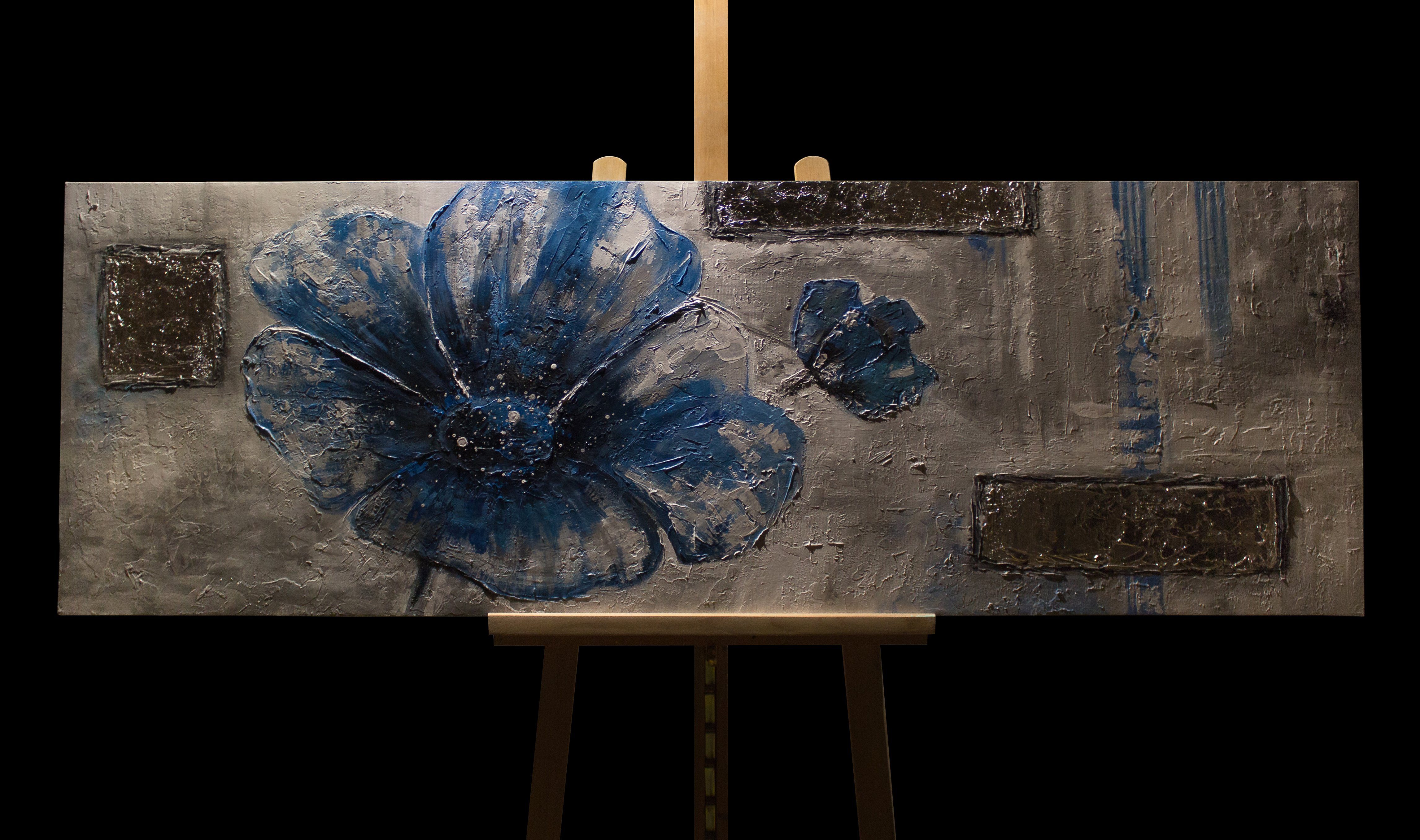 Handgemalt Blüten II, Blaue YS-Art Bild Leinwand Blüte Abstrakt Blumen Blumen, Gemälde