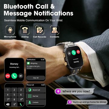 Mingtawn Militär Herren's Fitness-Tracker Annehmen/Tätigen von Anrufen Smartwatch (2 Zoll, Android/iOS), mit Herzfrequenz Blutsauerstoff Schlafmonitor Schrittzähler