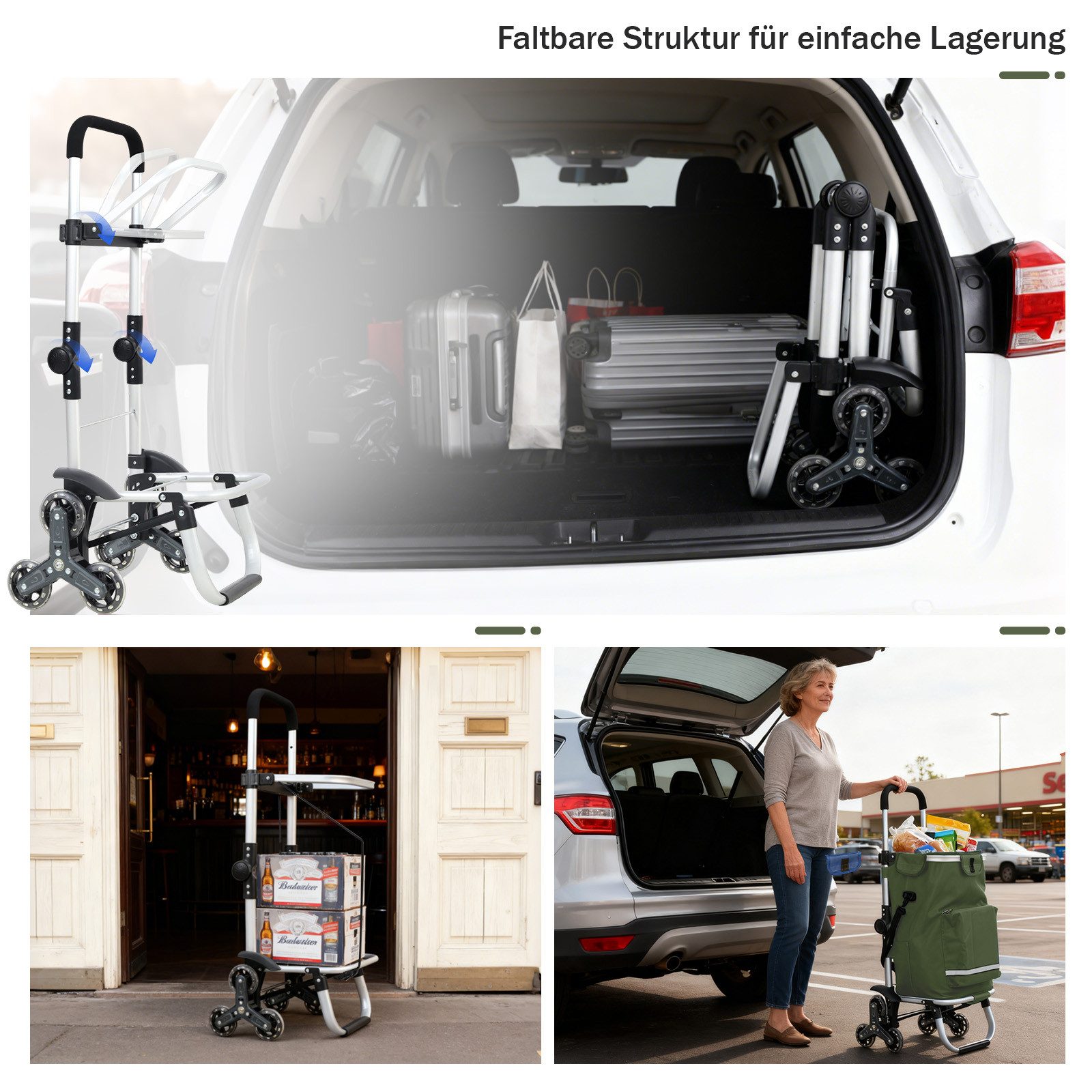 Sekey Einkaufstrolley Klappbarer Einkaufswagen mit Kühlfach, Treppensteiger Trolley 3 in 1, 42 l, Faltbarer Einkaufswagen inkl. Einkaufschip und Spanngurt