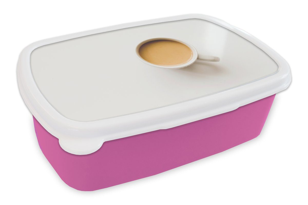 Kinder, - Kunststoff Lunchbox Mädchen, Erwachsene, Brotdose (2-tlg), MuchoWow - Snackbox, Brotbox Weiß Braun, für Kunststoff, Kaffee rosa