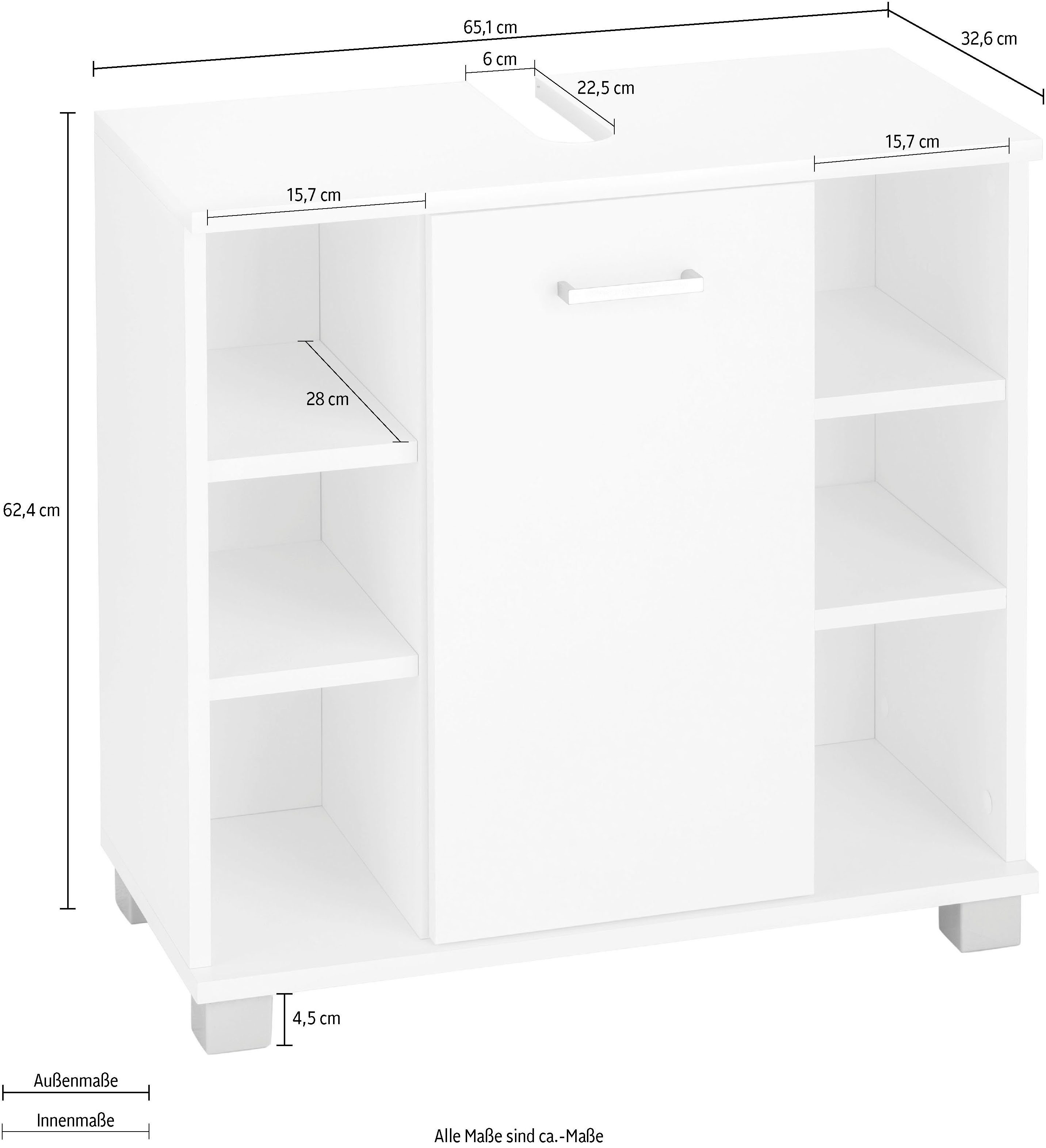 anthrazit/weiß Badschrank Breite/Höhe: und Waschbeckenunterschrank 65,1/62,4 | mit Schildmeyer cm, Tür Regalfächern anthrazit Mobes