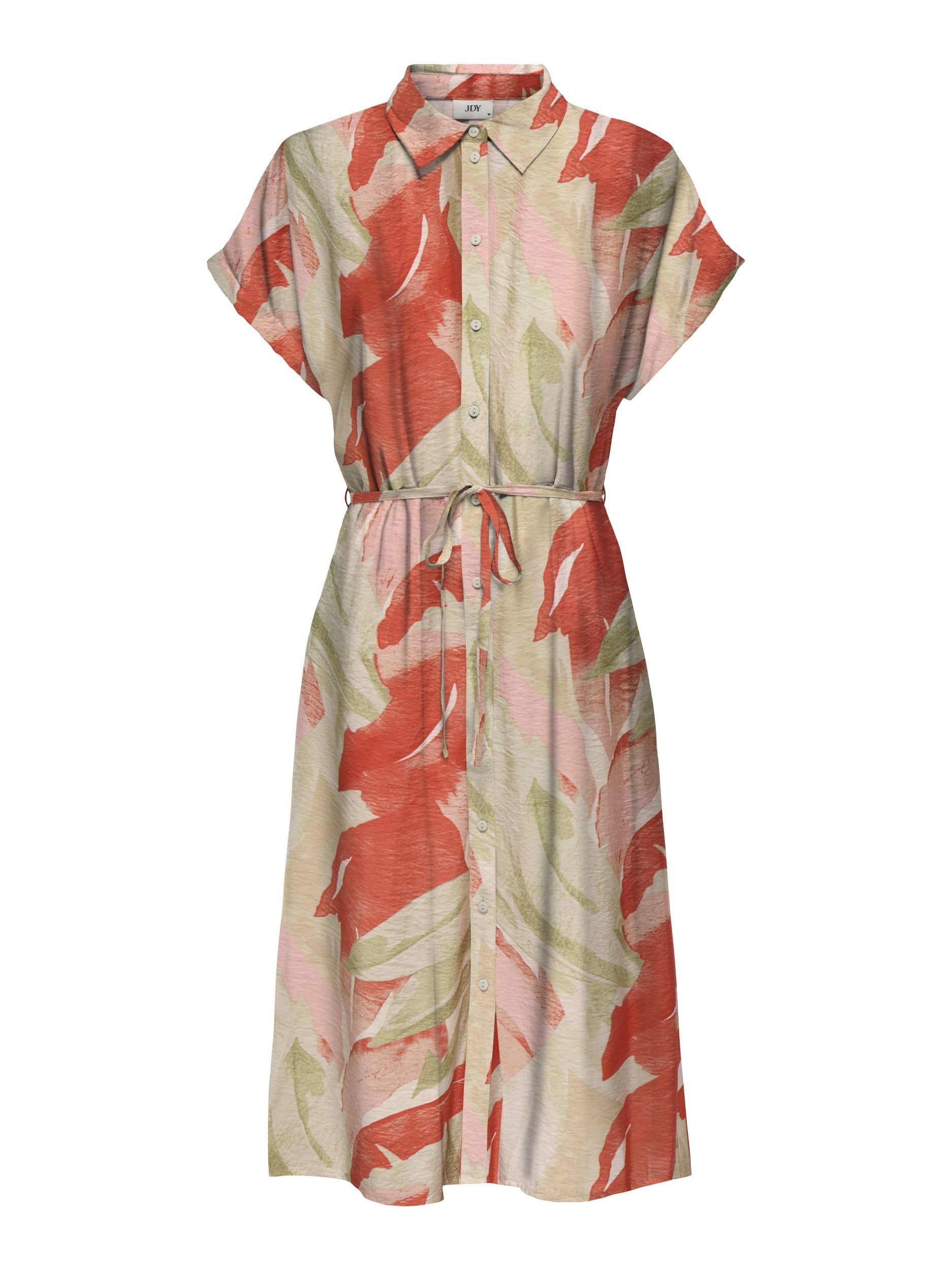 pieces Midikleid - sommerliches Hemdblusenkleid in tropischem Print