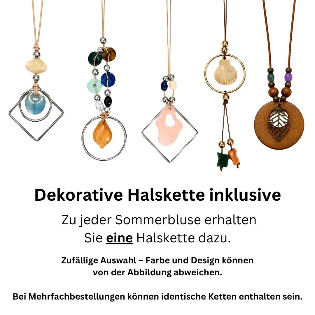 dy_mode Kurzarmbluse Damen Kurzarm Bluse Leichte Sommer Tunika Baumwollbluse Oberteil in Unifarbe, mit passende Kette – Bild 5 von 5