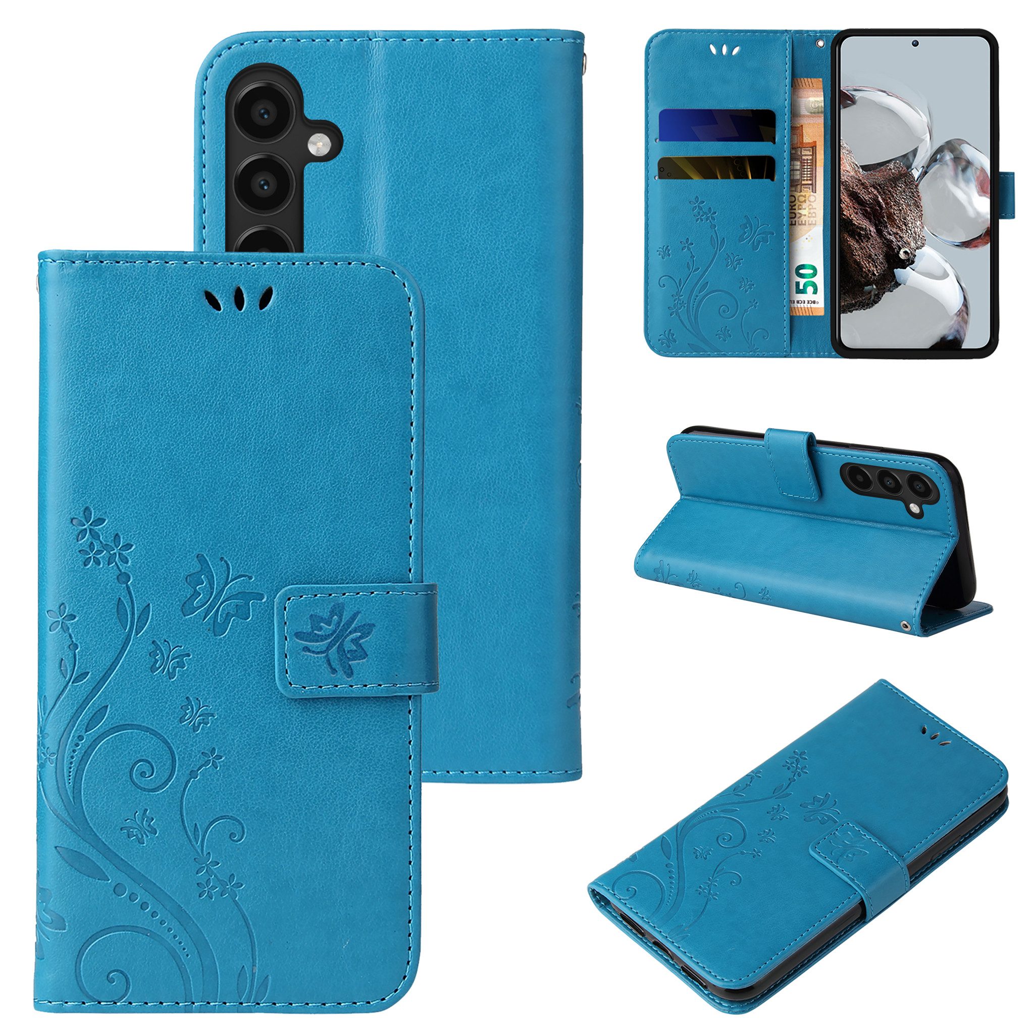 Tec-Expert Handyhülle Cover Tasche Hülle für Samsung Galaxy A16 / A16 5G 6.7 Zoll, 6.7, Klapphülle Case mit Kartenfach Fliphülle aufstellbar, Motiv Blumen