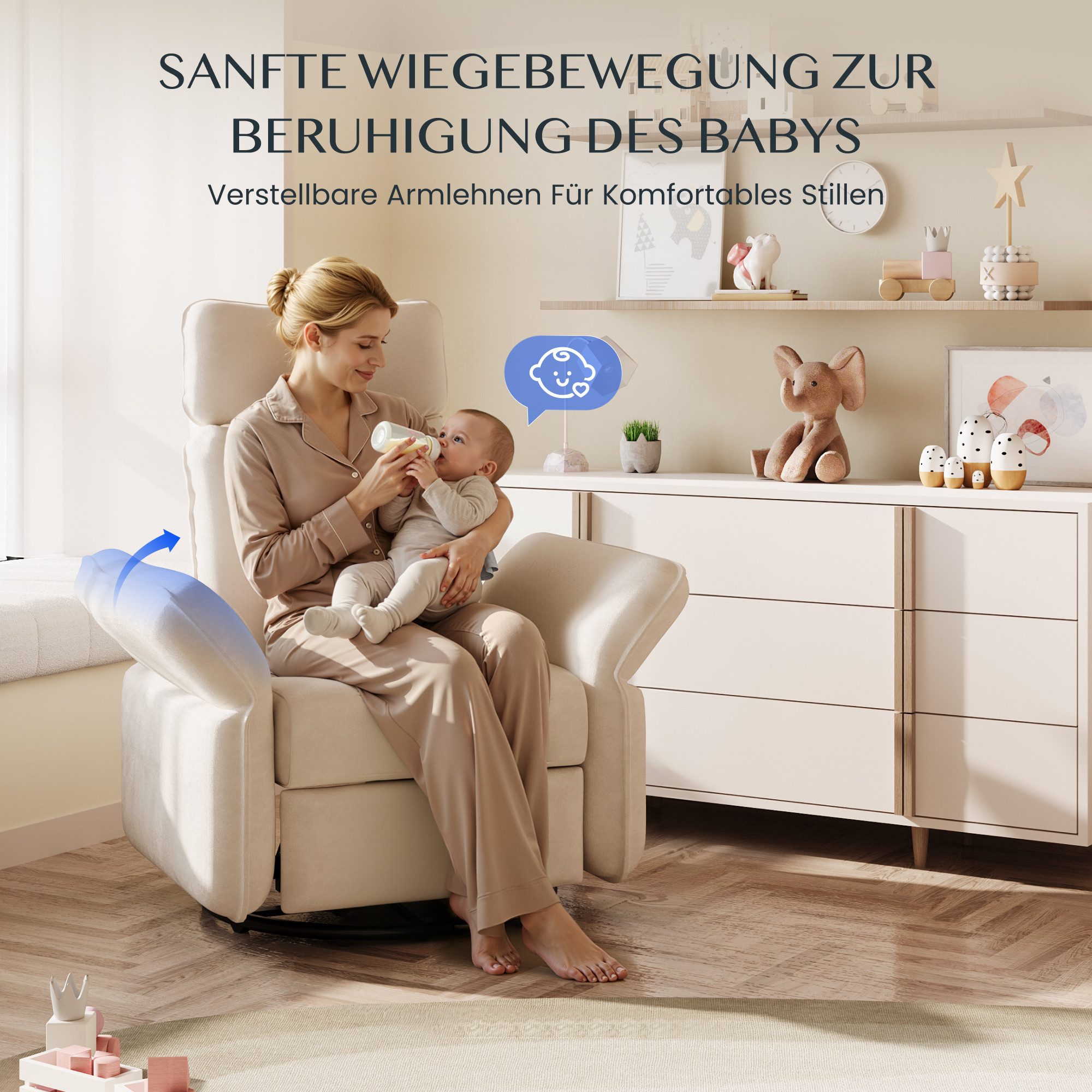 FLEXISPOT Loungesessel Cradle, Relaxsessel, Liegesessel, Schaukelstuhl mit Seitentaschen (mit 3D-Kopfstütze, 180-225° verstellbaren Armlehnen, Rocking- & 270° Drehfunktion, mit Seitentaschen), Fernsehsessel mit verstellbare Rückenlehne im Wohnzimmer