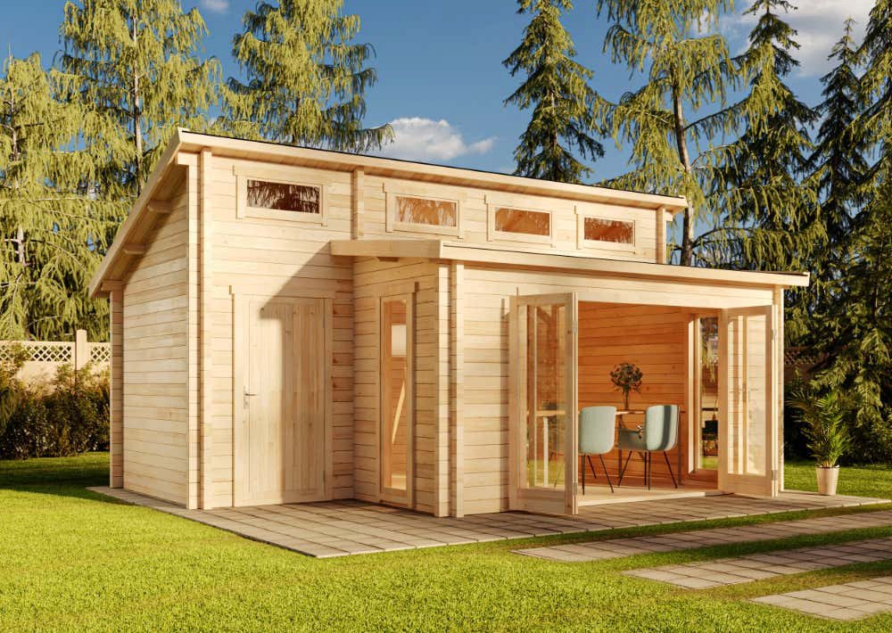 Thumbnail - Alpholz Gartenhaus Lausitz ISO mit Falttür & Anbau, BxT: 590x420 cm