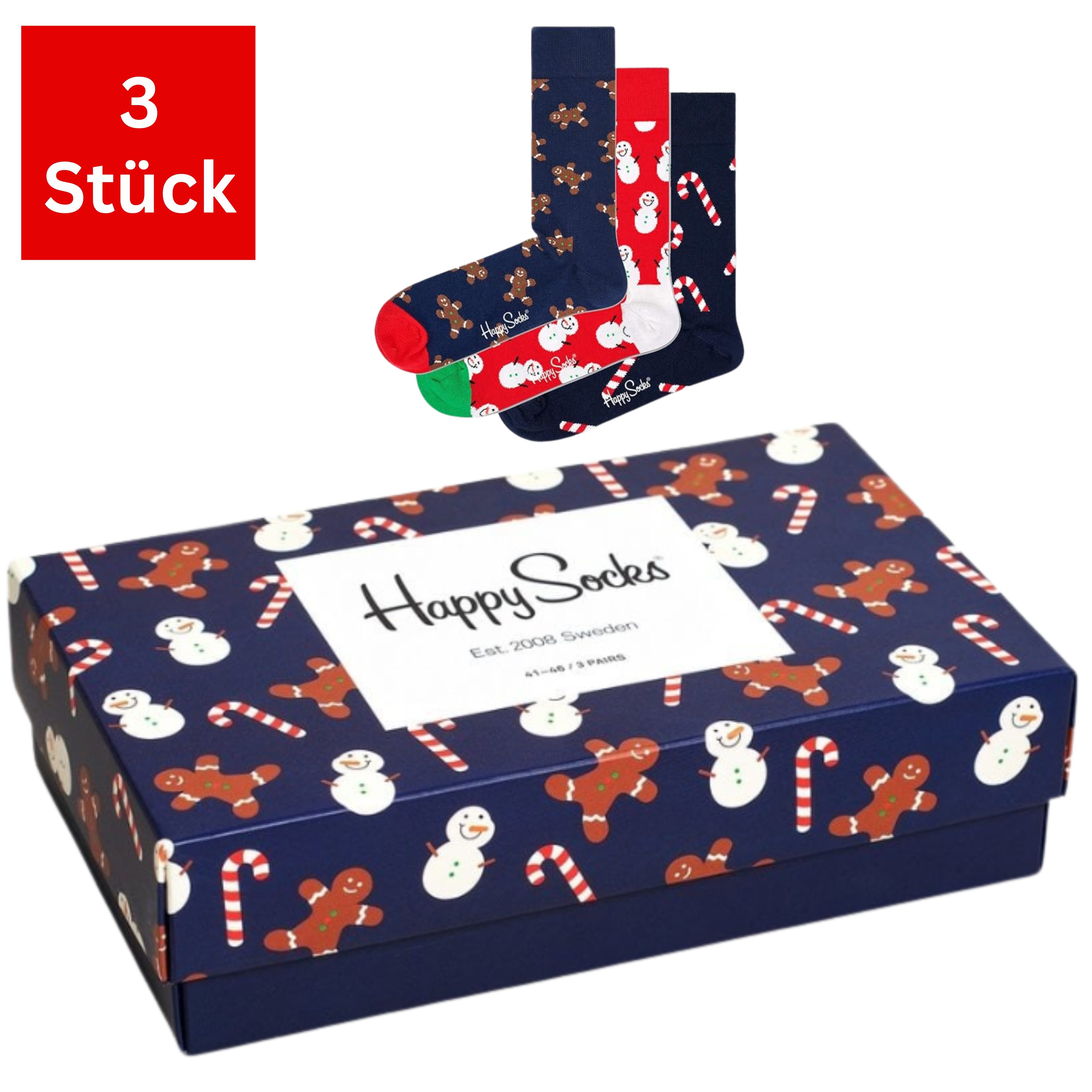Happy Socks Socken 3er Pack Baumwoll Socken (Gr. 41-46) mit Motiv, Geschenk, Weihnachten