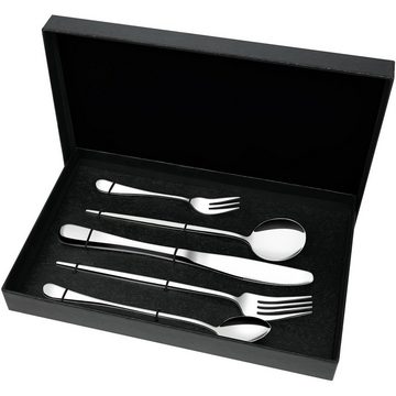 MULISOFT Besteck-Set (5-tlg), 1, 2, 3, 4, 5 Personen, Edelstahl 401, 5 Teile Essbesteck Set für 1-5 Personen, Edelstahl 401