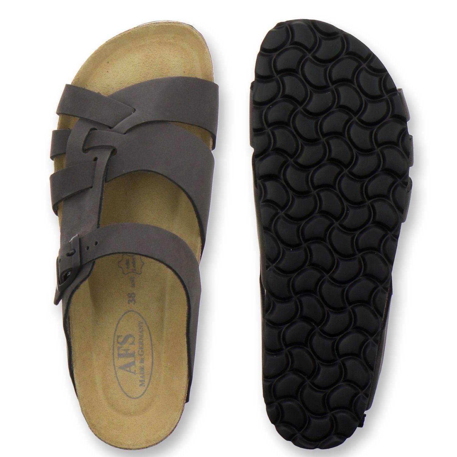 AFS-Schuhe Made für Germany aus in Pantolette 2122 Leder Fussbett, stone mit Damen