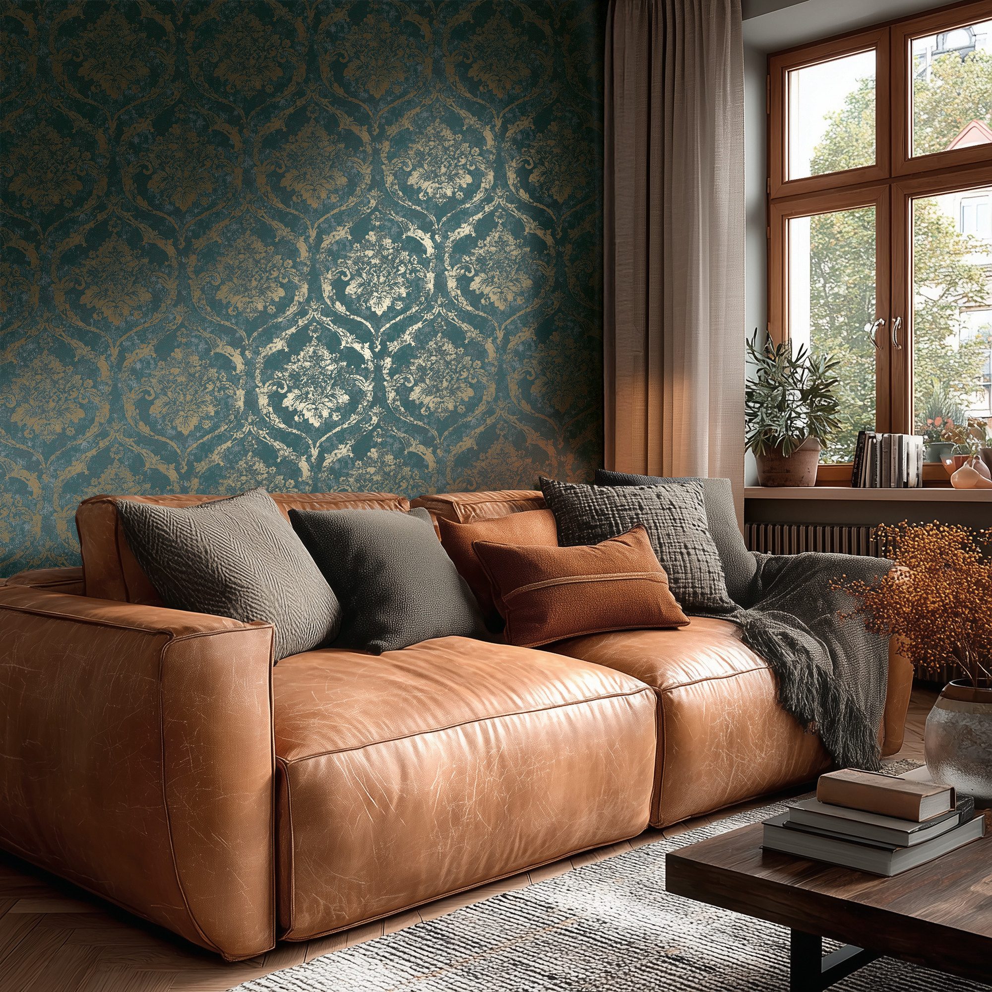 living walls Vliestapete Vibes & Styles Davide – Maison Du Temps Vliestapete, leicht strukturiert, ornamental, (1 St), Elegantes Ornamentdesign mit Vintage-Charakter und edlem Glanzeffekt