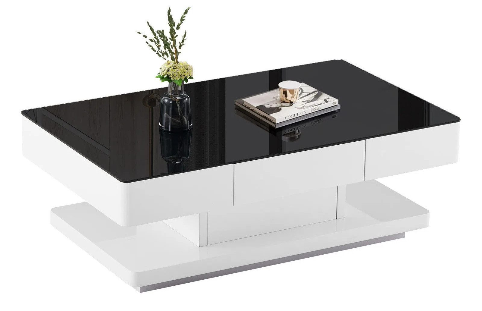 Ofcasa Couchtisch Glasplatte Wohnzimmertisch, Sofatisch mit 2 Schubladen