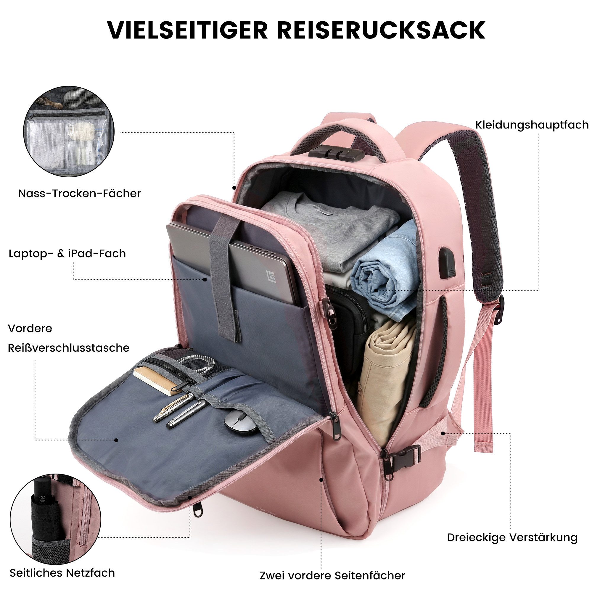 TANTOMI Reiserucksack Ryanair Handgepäck Rucksack mit 2 Größen, Laptopfach – Bild 5 von 5