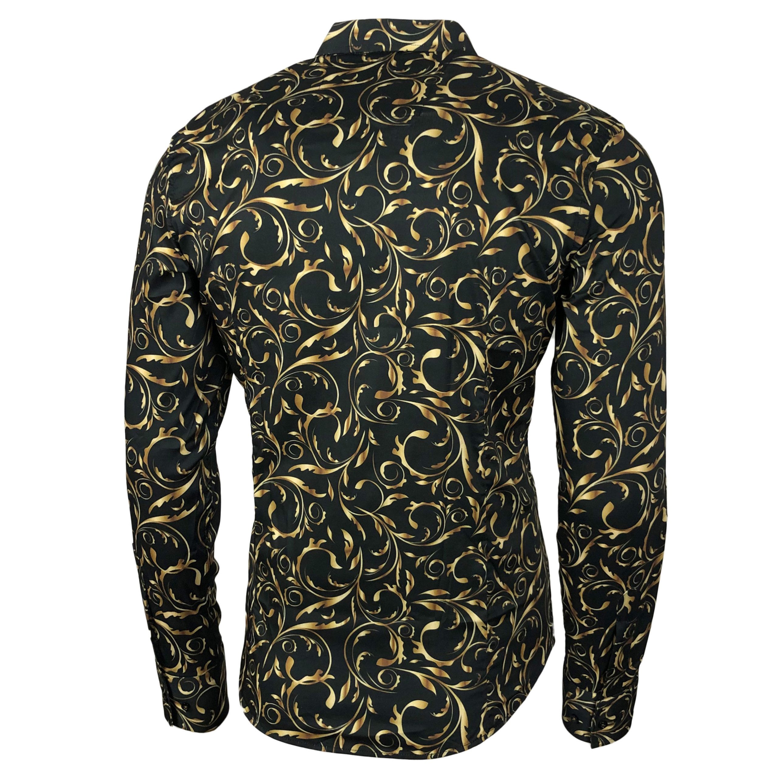 Baxboy Langarmhemd Baxboy Herren Hemd Freizeitshemd Langarm Blumen Casual Shirt