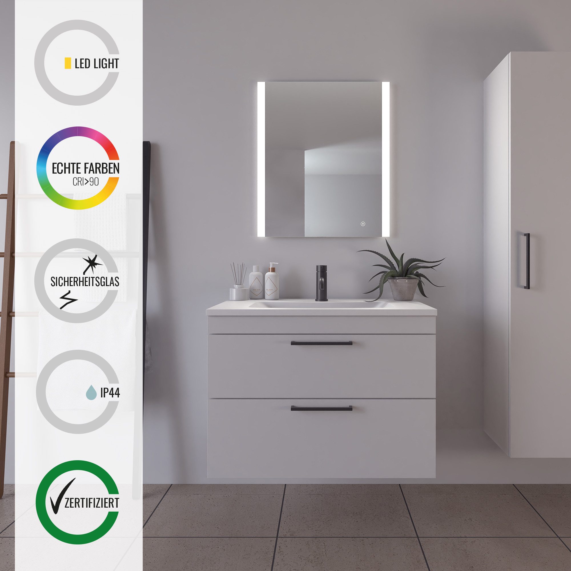 Loevschall Badspiegel Vega Quadratisch, Badzimmerspiegel mit LED Beleuchtun günstig online kaufen