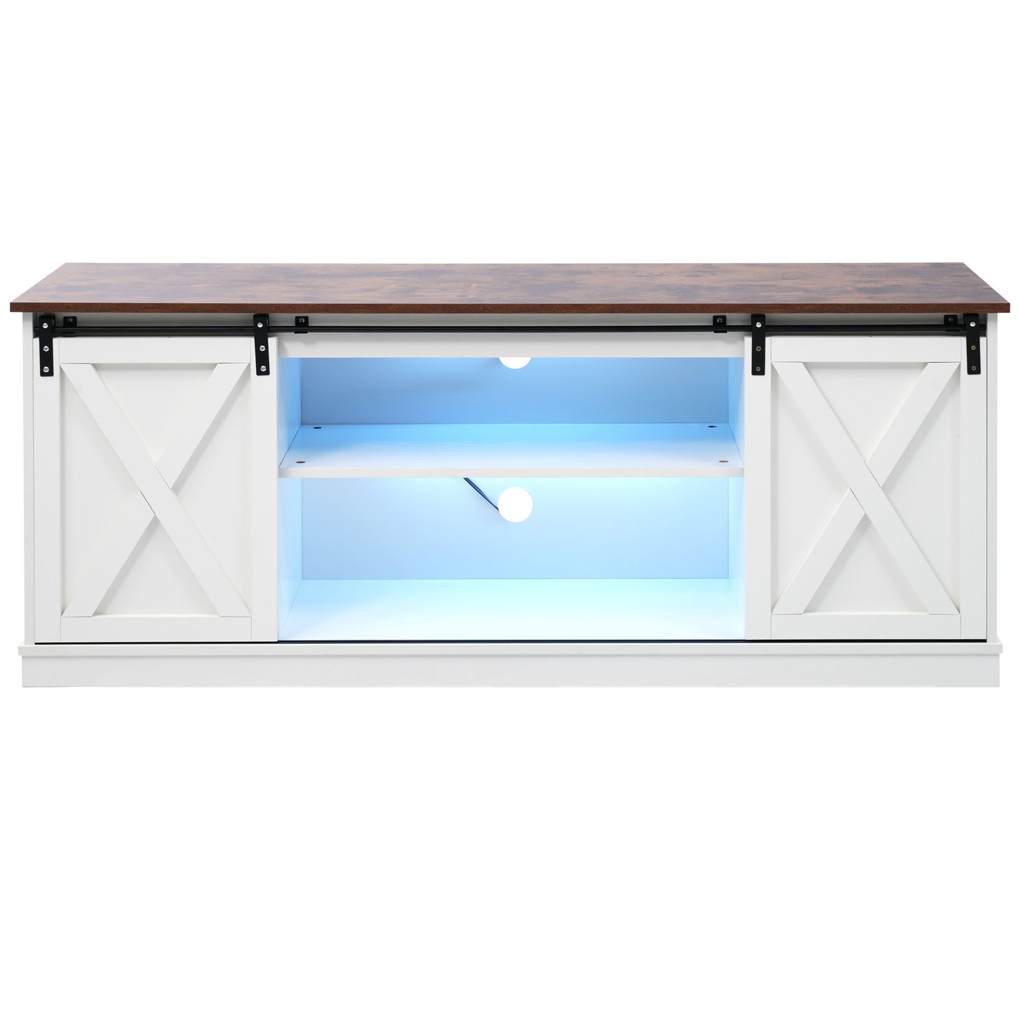 Merax Landhausstil mit im Lowboard 150cm Breite: Schiebetüren, TV-Schrank mit LED,