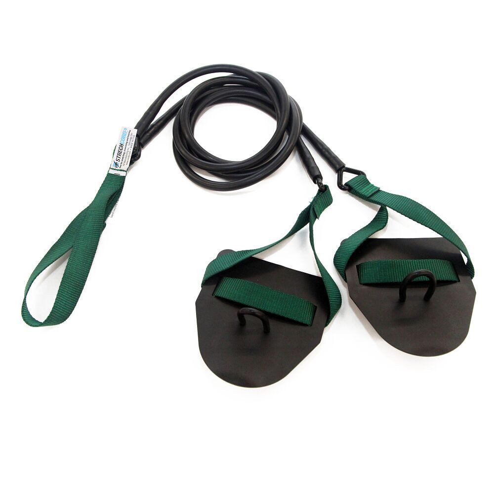 StrechCordz Trainingsband Zugseil mit Handpaddel, Für das Schwimmkraft-Training an Land