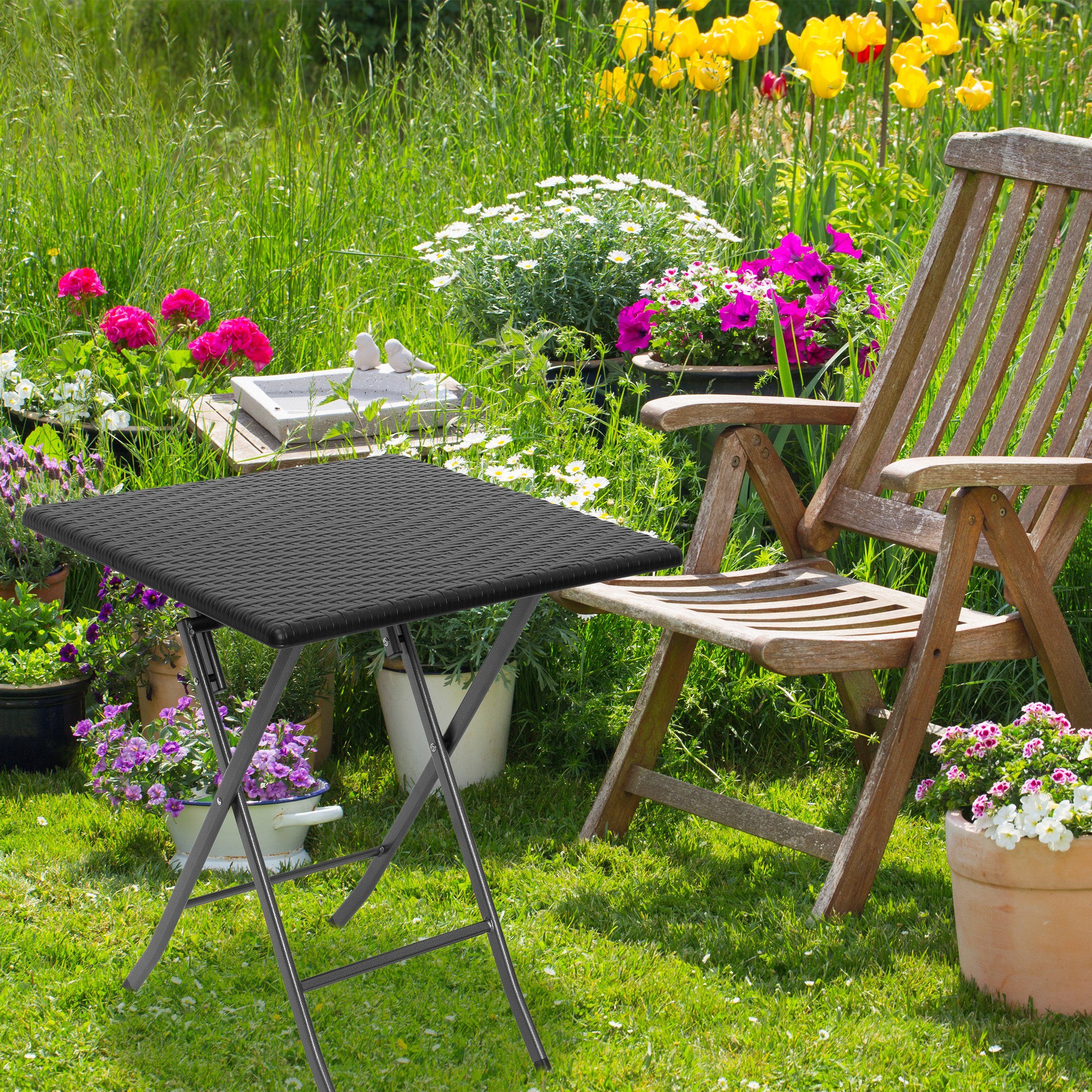 Quadratisch BASTIAN, Schwarz, Gartentisch relaxdays klappbar Gartentisch