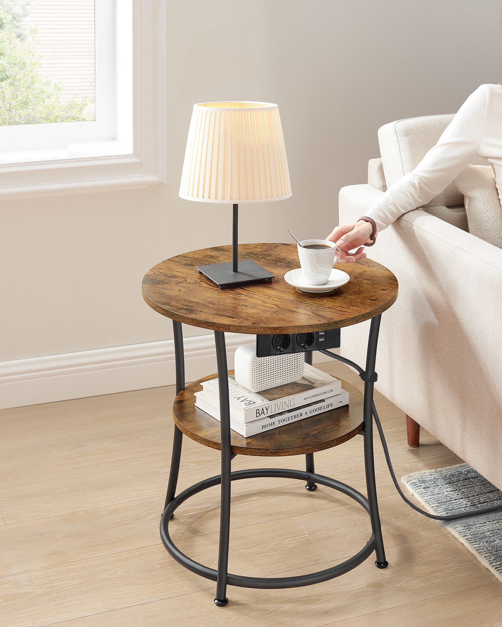 VASAGLE Beistelltisch, rund Sofatisch, 2 Ablagen, einfacher Aufbau, Ø55 cm günstig online kaufen